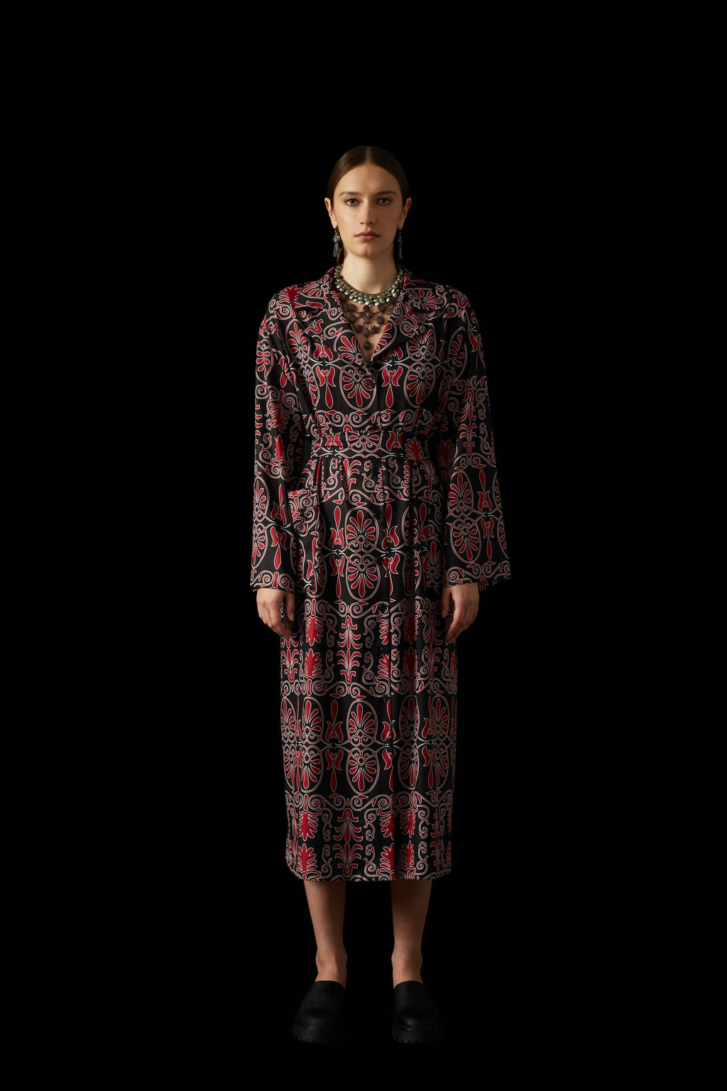 AETOMA SHIRT DRESS (Akrokeramon Black+Bordeaux)