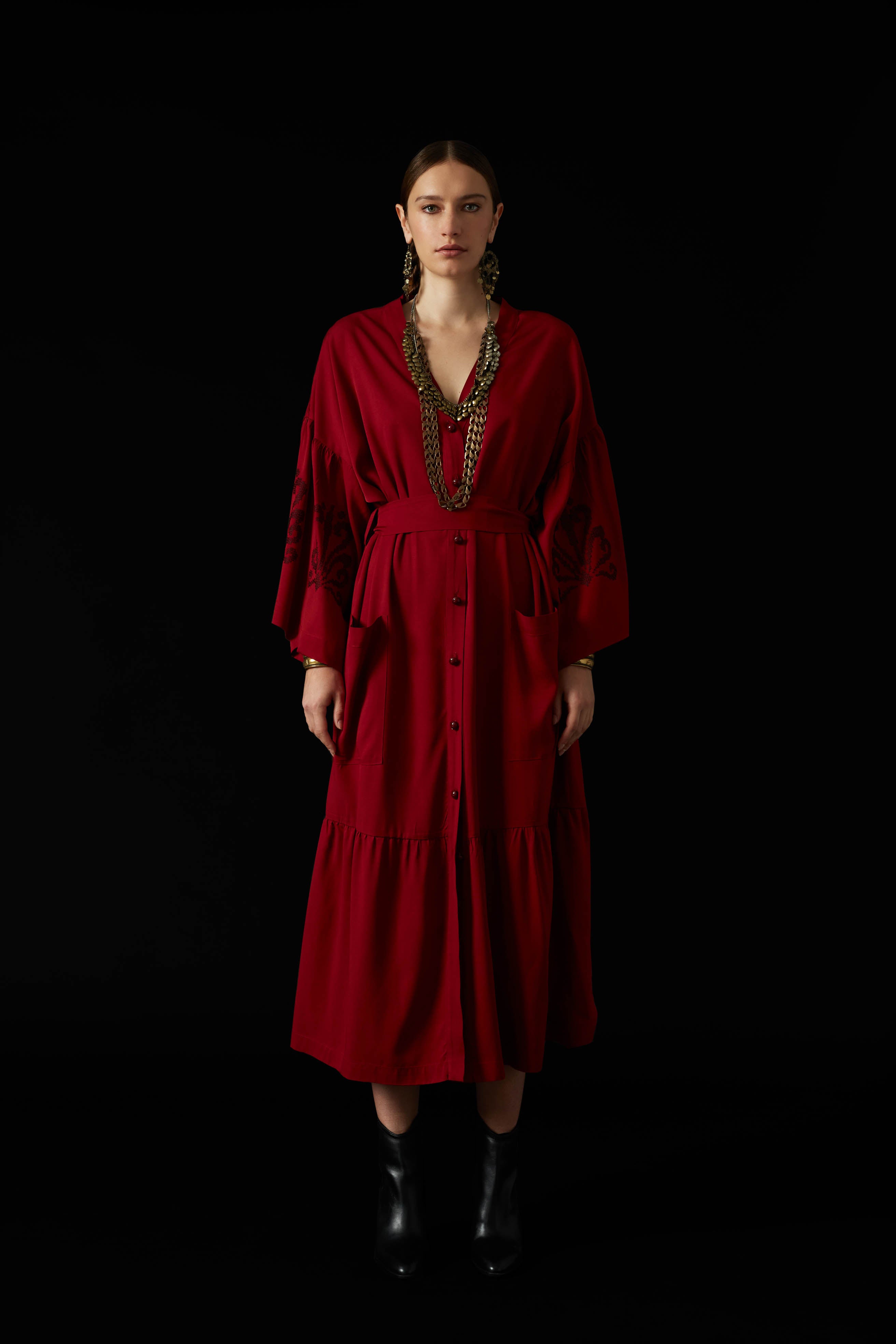 ZOFOROS MAXI DRESS (Bordeaux Embroidered)