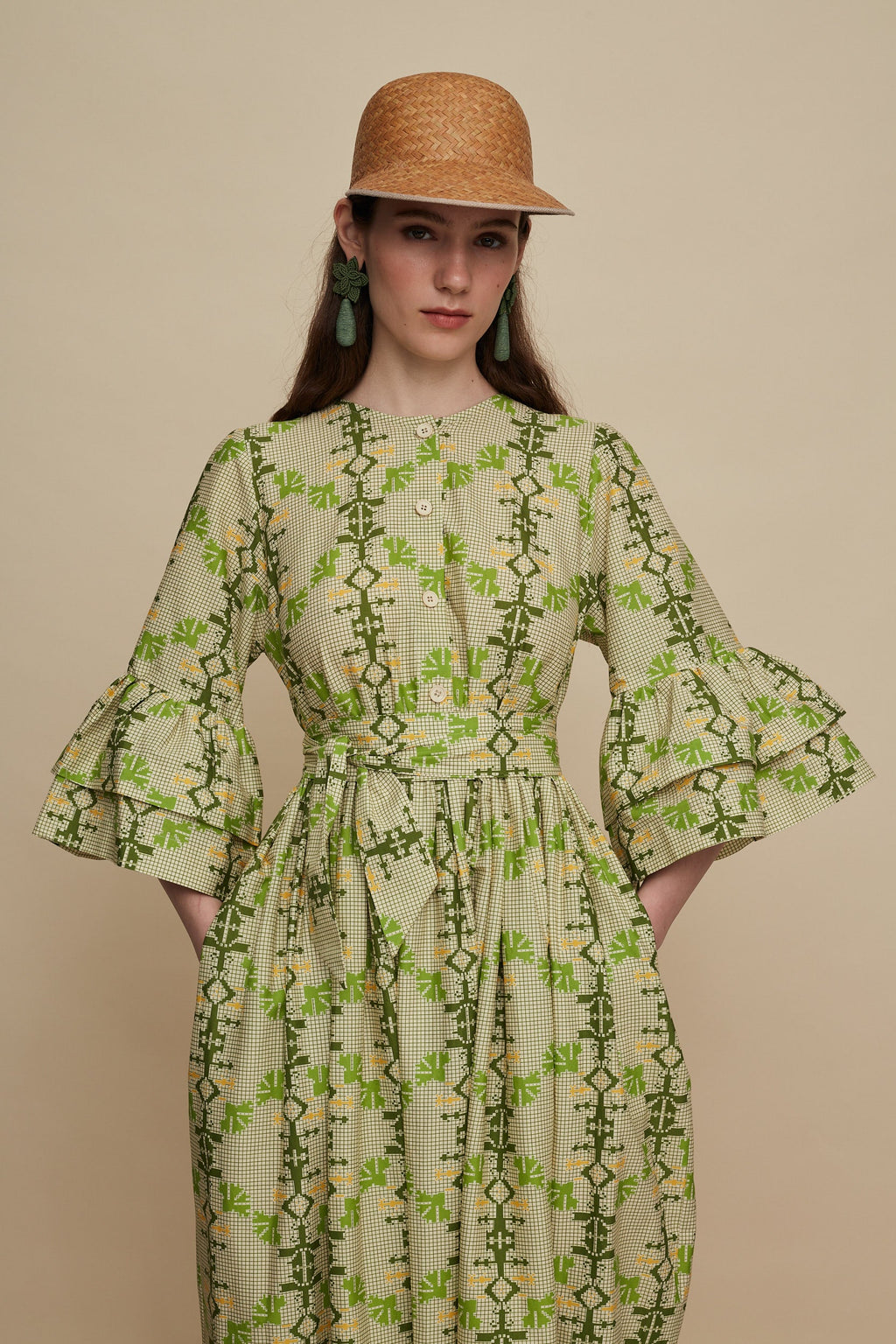 CHANIA MAXI DRESS (KOUSKOUSES GREEN PRINT)
