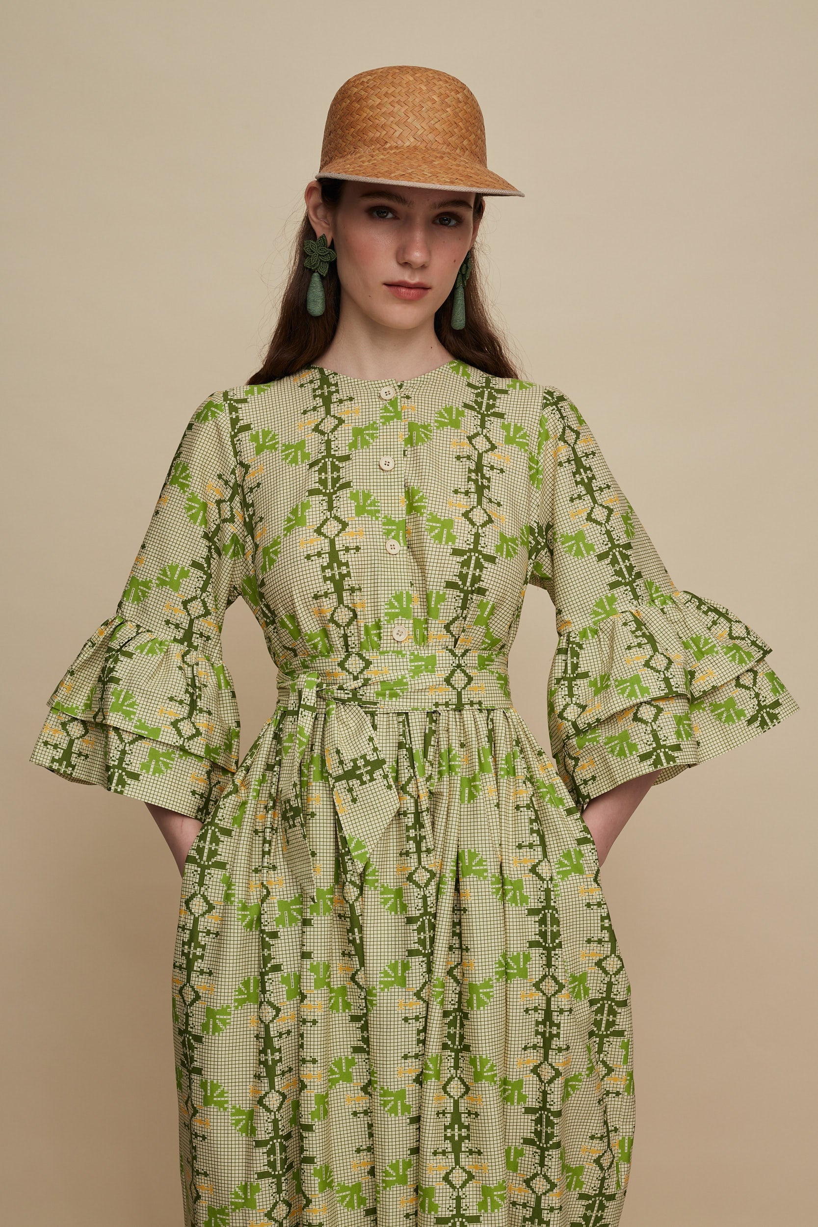 CHANIA MAXI DRESS (KOUSKOUSES GREEN PRINT)