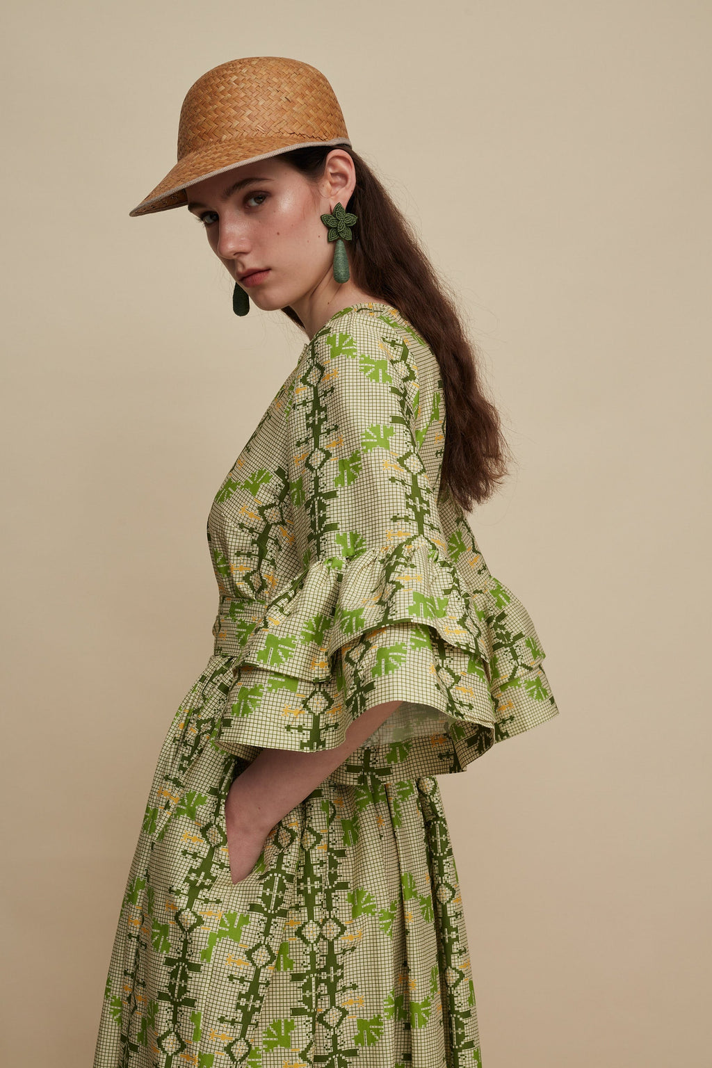 CHANIA MAXI DRESS (KOUSKOUSES GREEN PRINT)