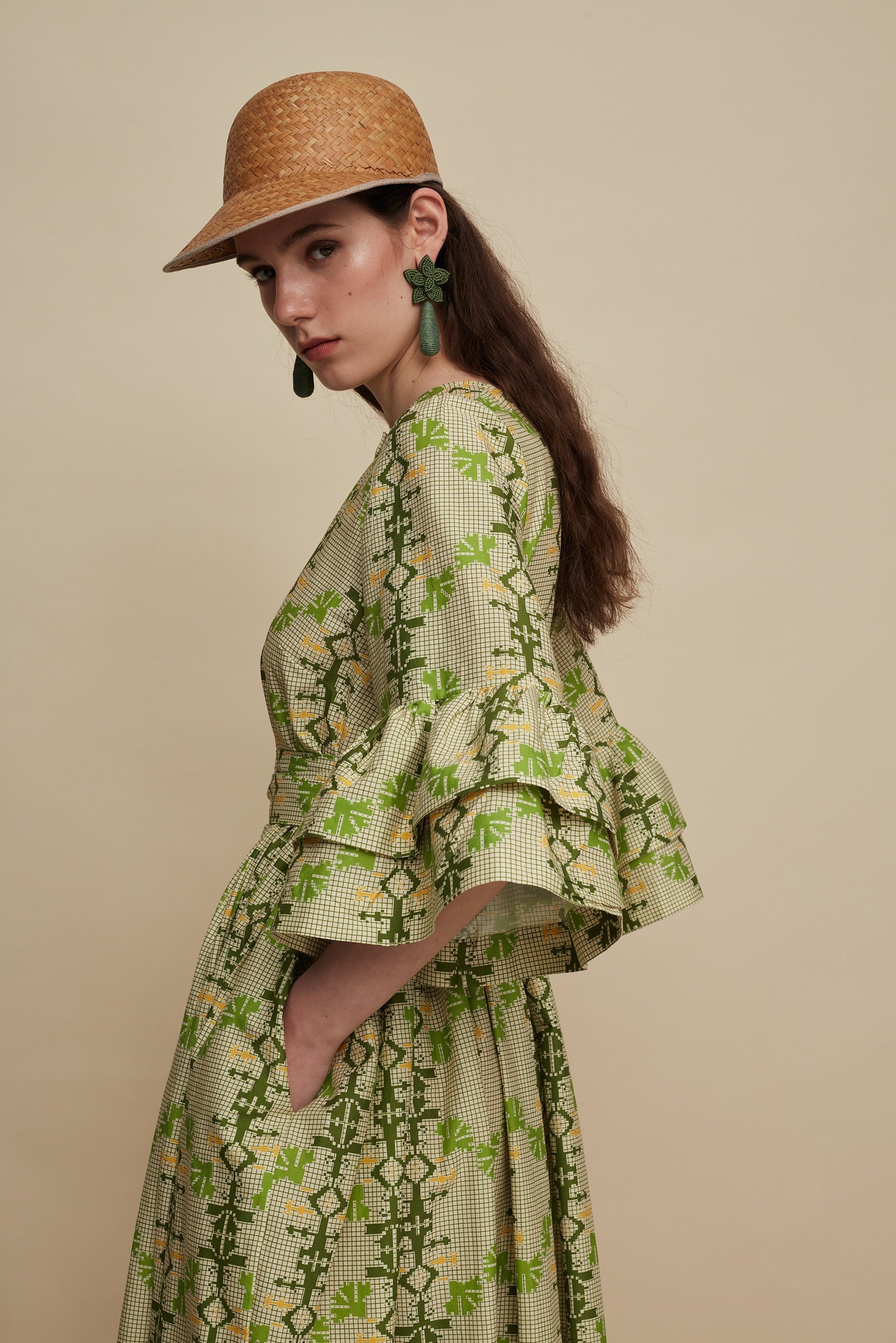 CHANIA MAXI DRESS (KOUSKOUSES GREEN PRINT)