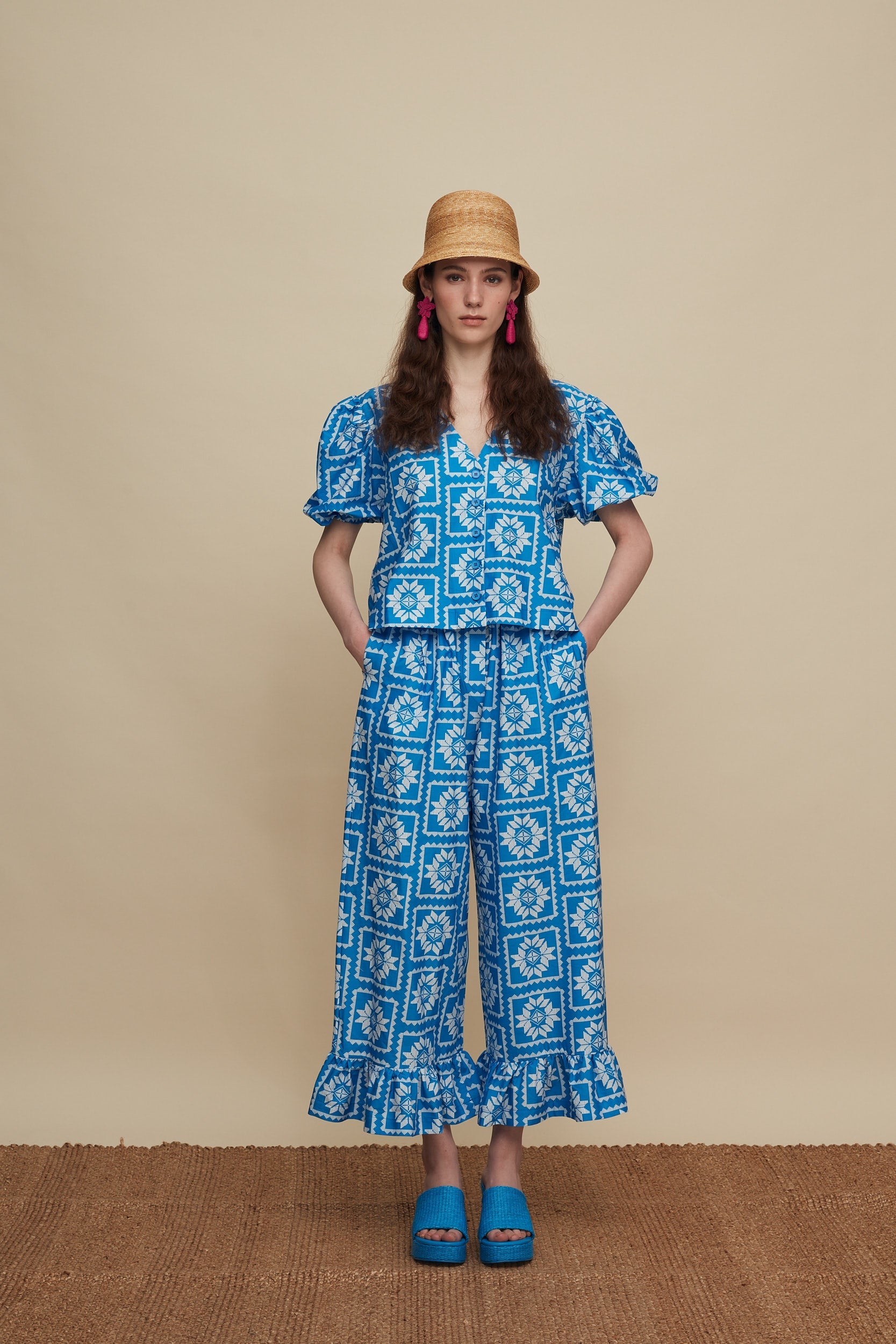 MOURNIA PANTS (VOURIA WHITE/BLUE PRINT)