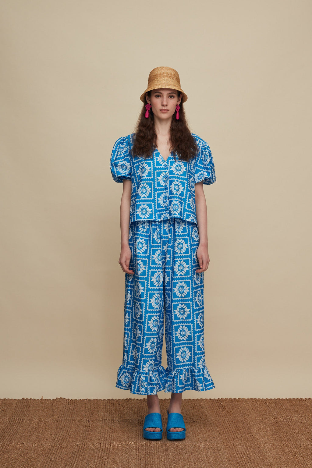 MOURNIA PANTS (VOURIA WHITE/BLUE PRINT)