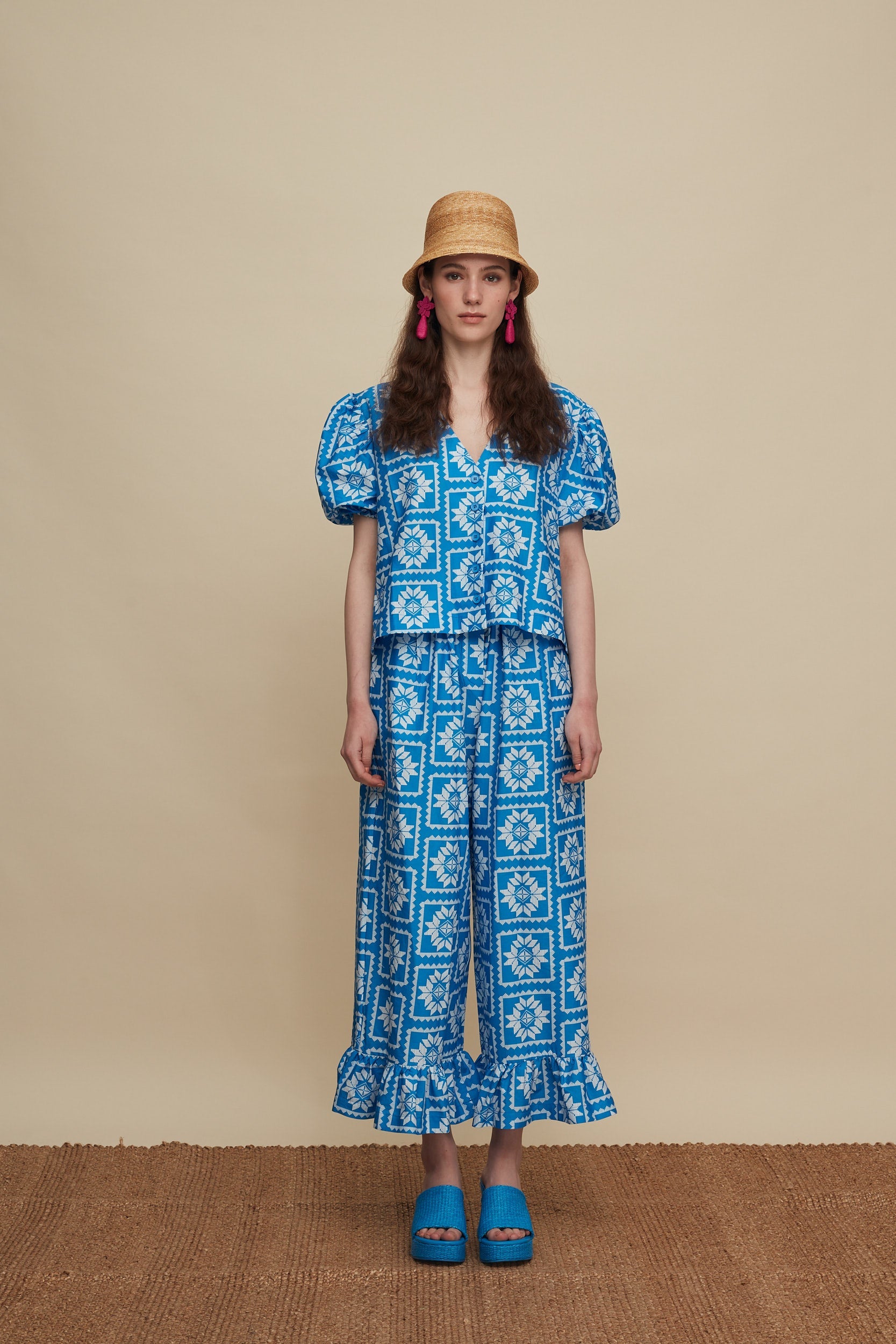 MOURNIA PANTS (VOURIA WHITE/BLUE PRINT)