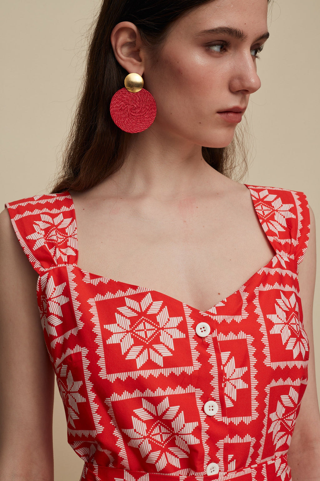 KROUSONAS MINI DRESS (VOURIA WHITE/RED PRINT)