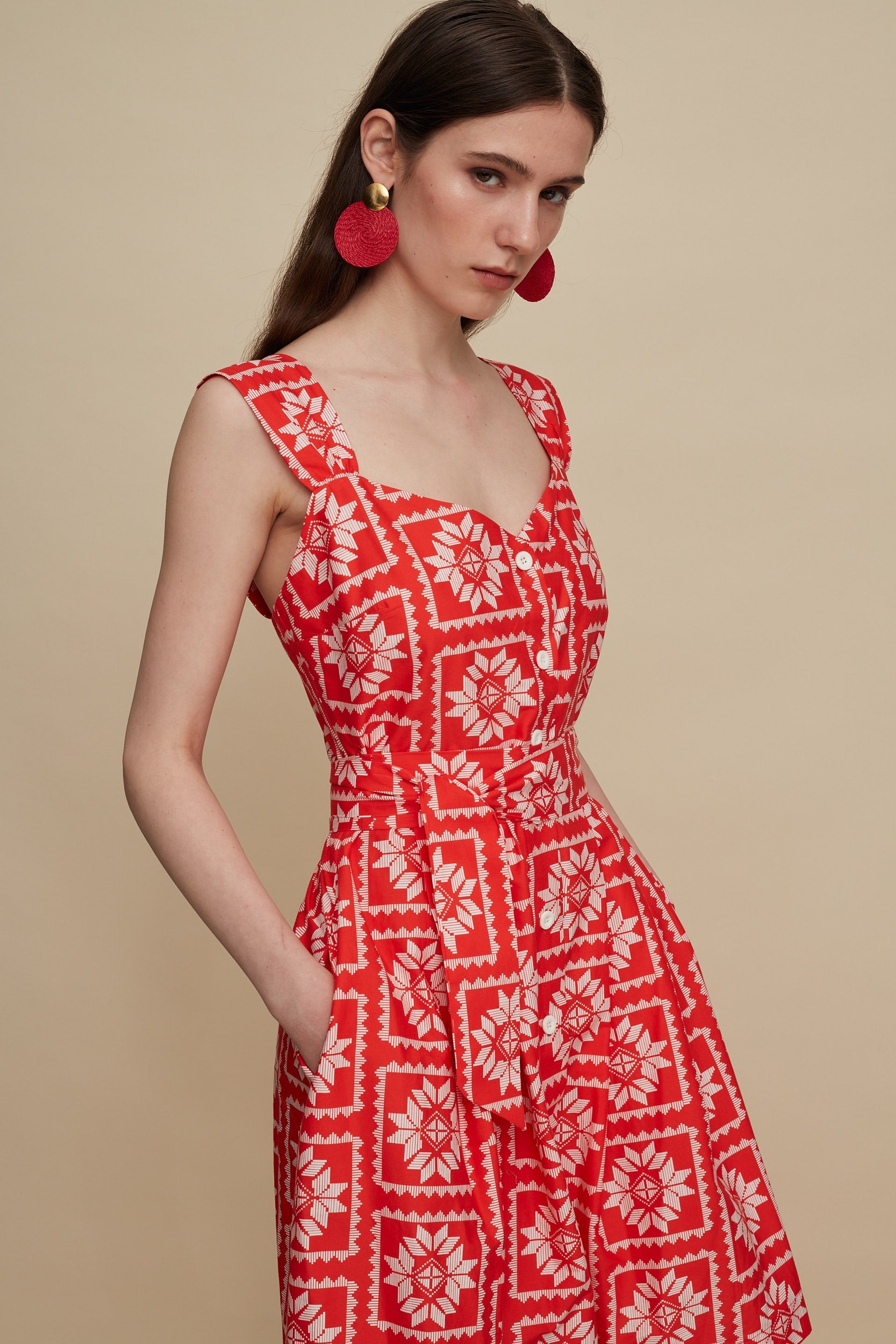 KROUSONAS MINI DRESS (VOURIA WHITE/RED PRINT)