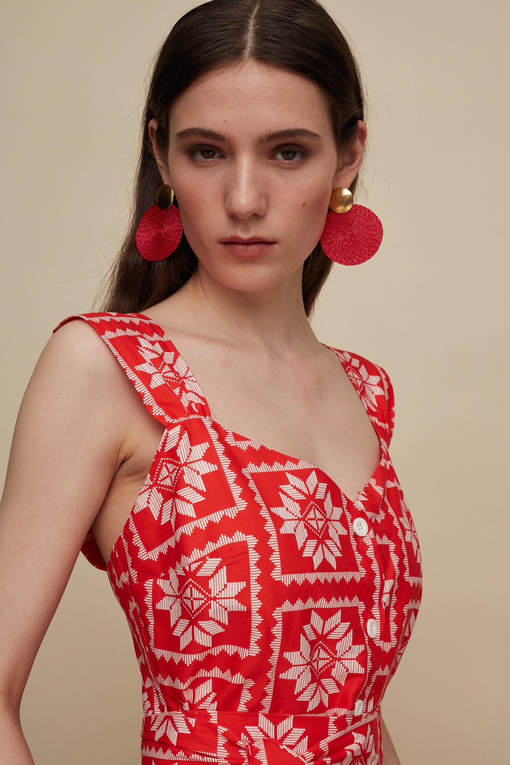 KROUSONAS MINI DRESS (VOURIA WHITE/RED PRINT)