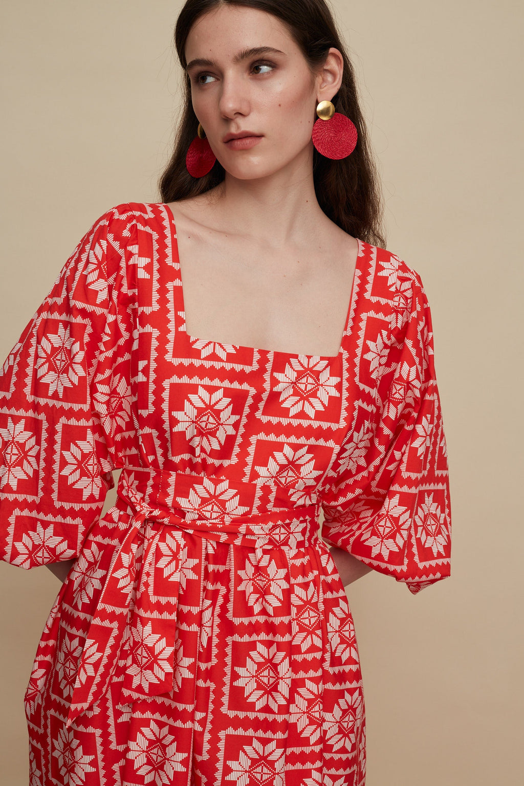 RETHYMNO MAXI DRESS (VOURIA WHITE/RED PRINT)