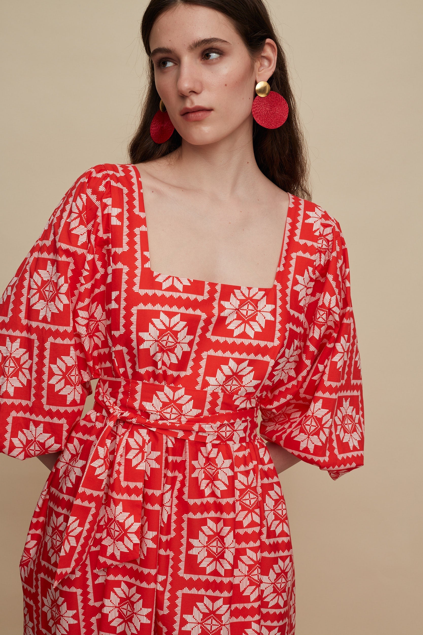RETHYMNO MAXI DRESS (VOURIA WHITE/RED PRINT)