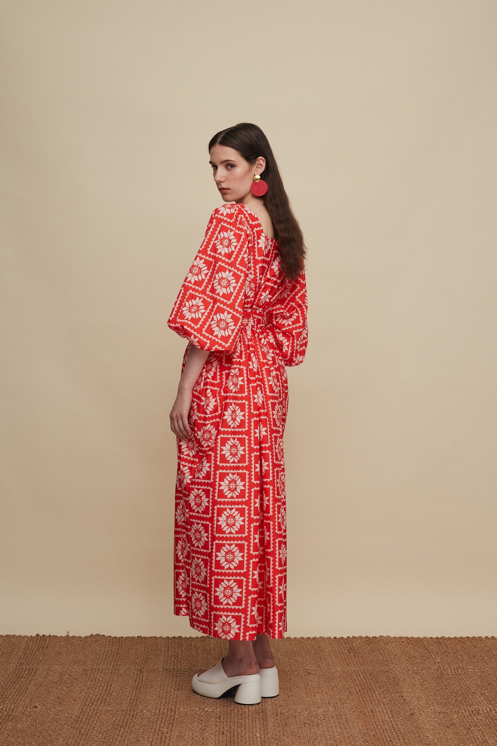 RETHYMNO MAXI DRESS (VOURIA WHITE/RED PRINT)