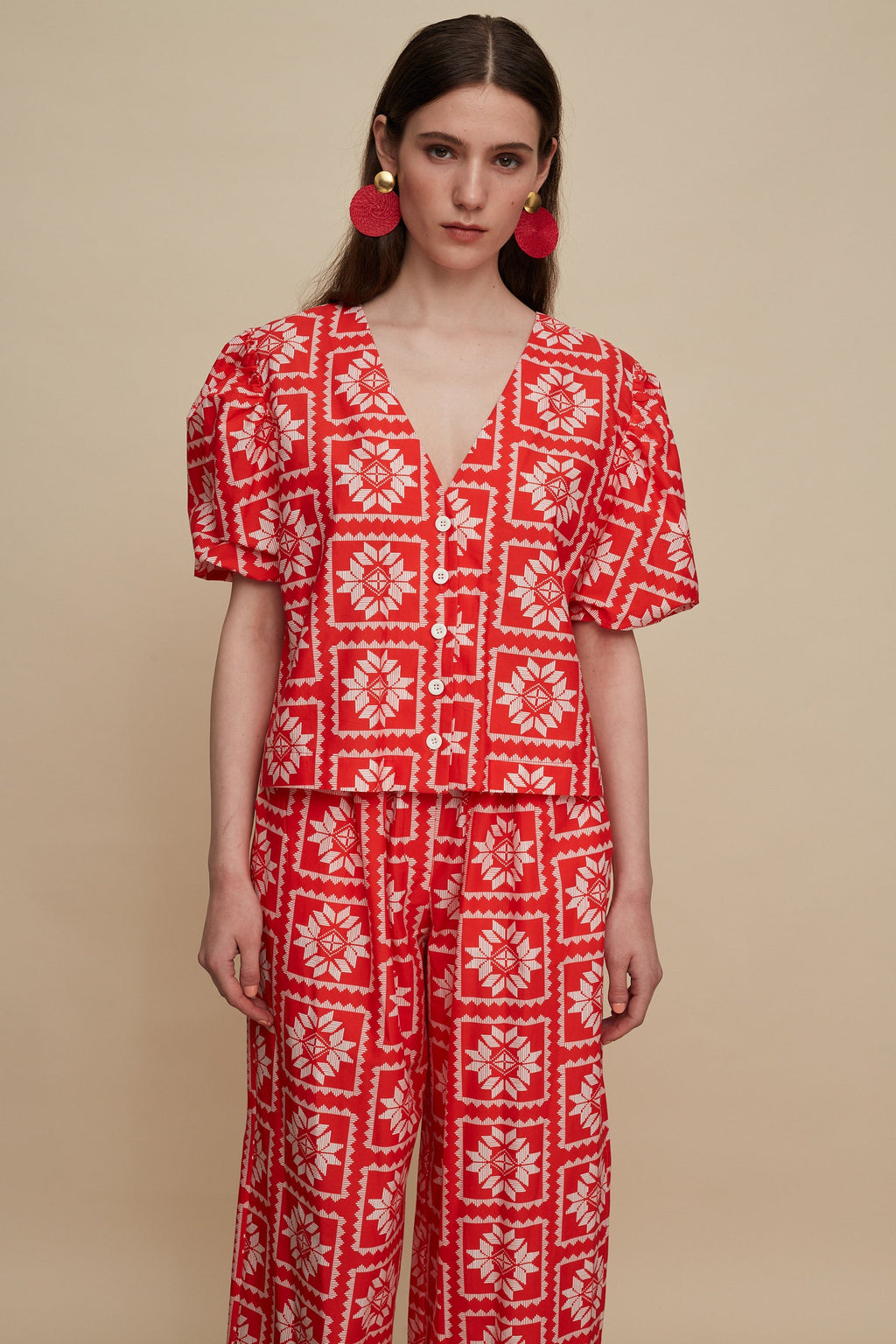 KASTELI SHIRT (VOURIA WHITE/RED PRINT)