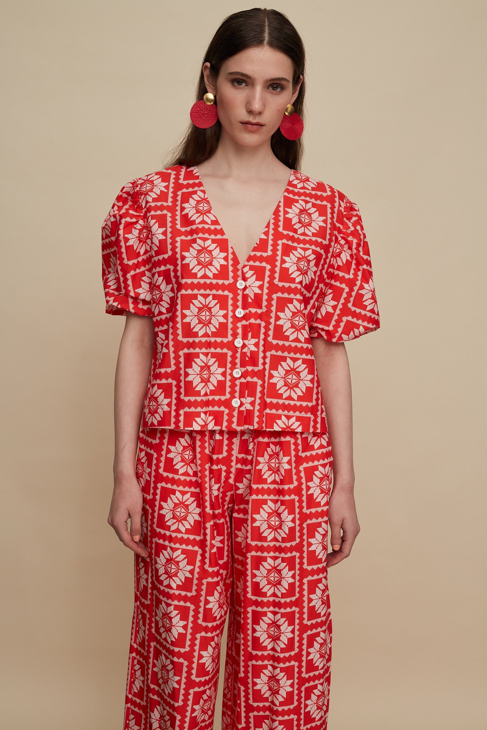 KASTELI SHIRT (VOURIA WHITE/RED PRINT)