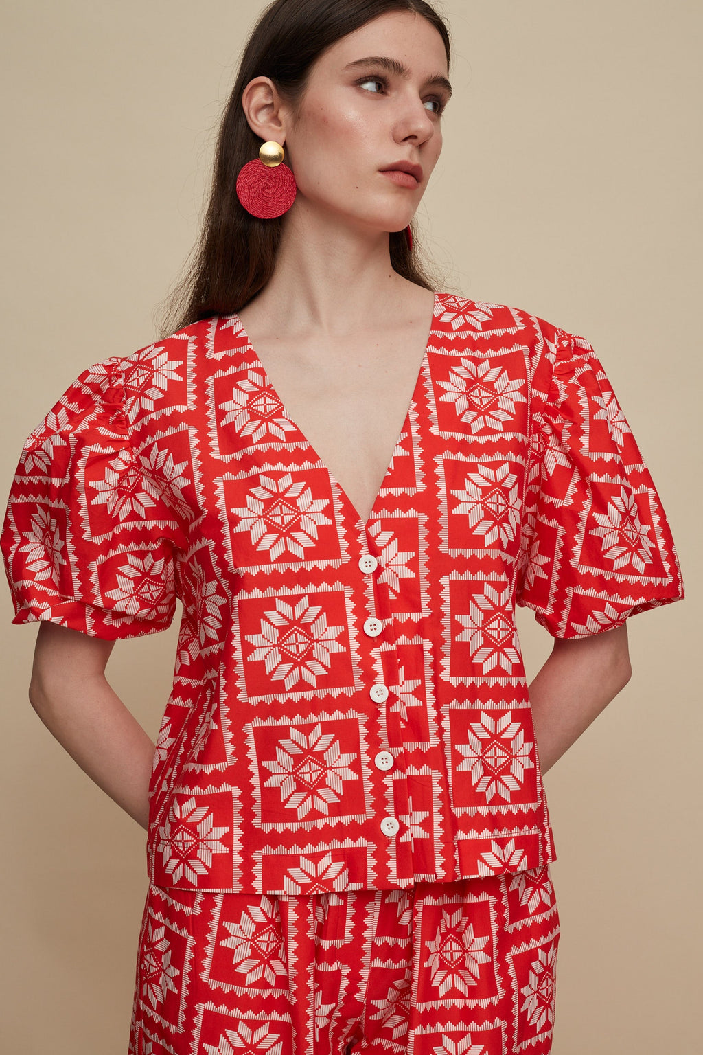 KASTELI SHIRT (VOURIA WHITE/RED PRINT)