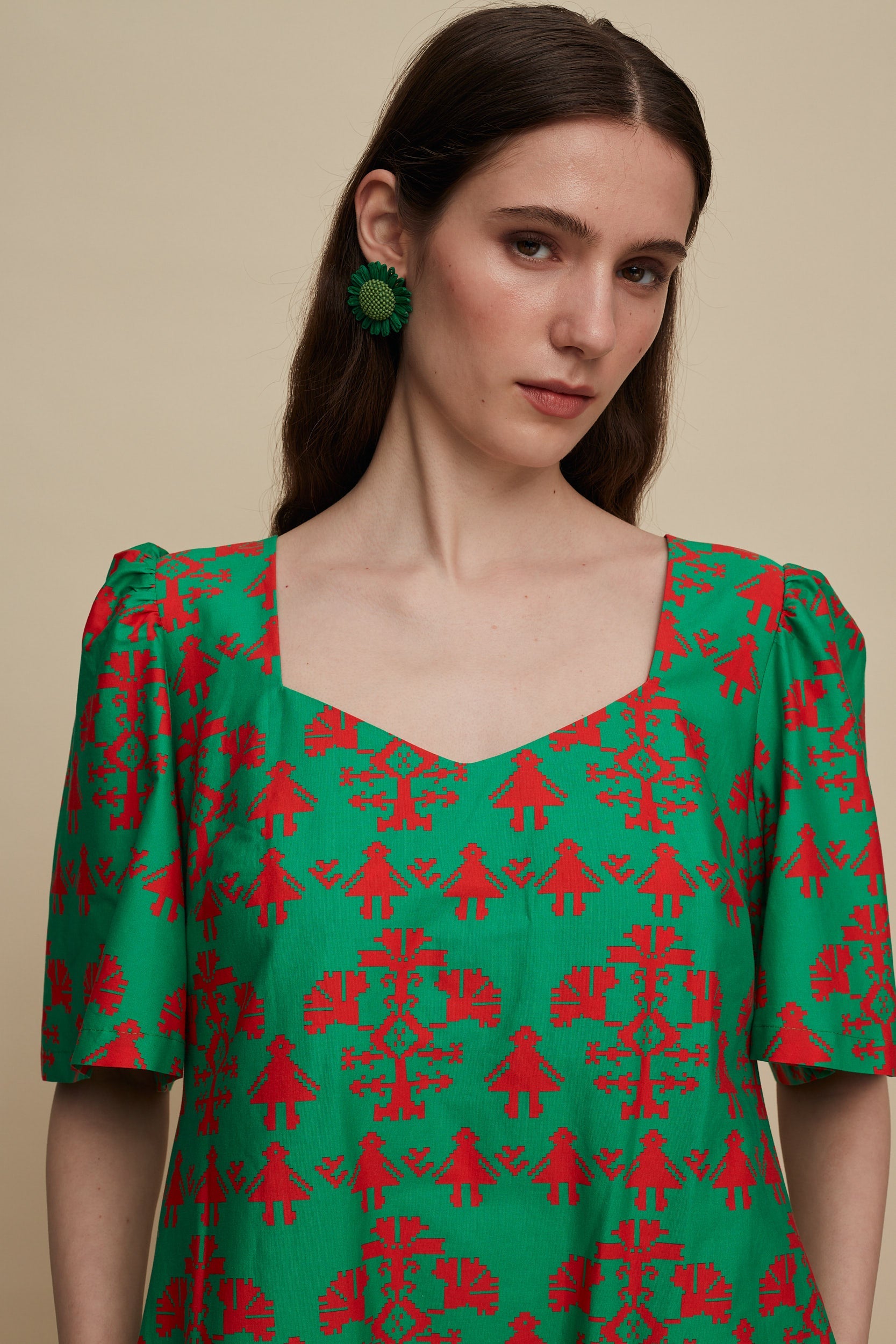SITIA MINI DRESS (PANDA GREEN PRINT)