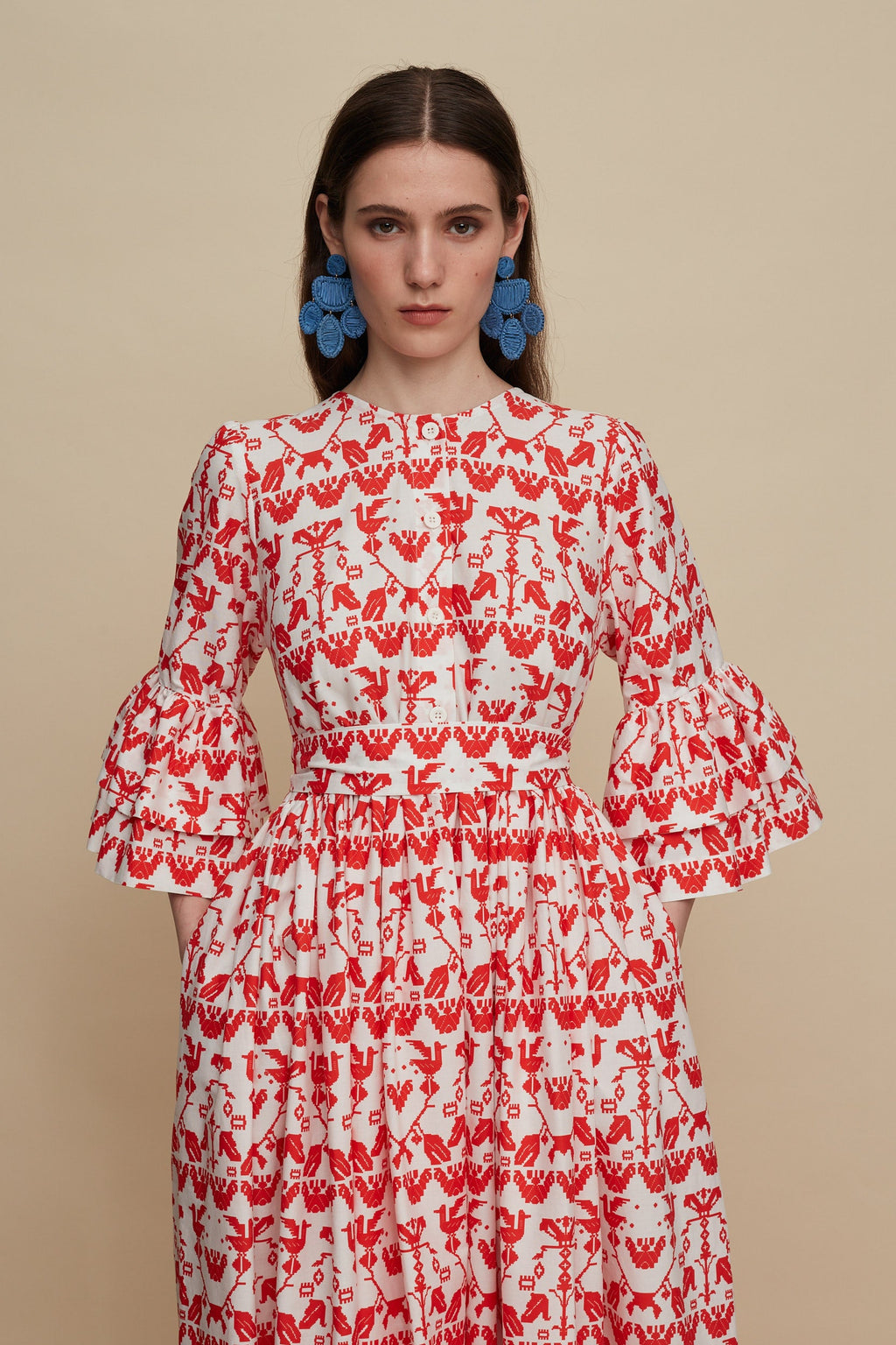 CHANIA MAXI DRESS (BIRDS COMPLEX PRINT)