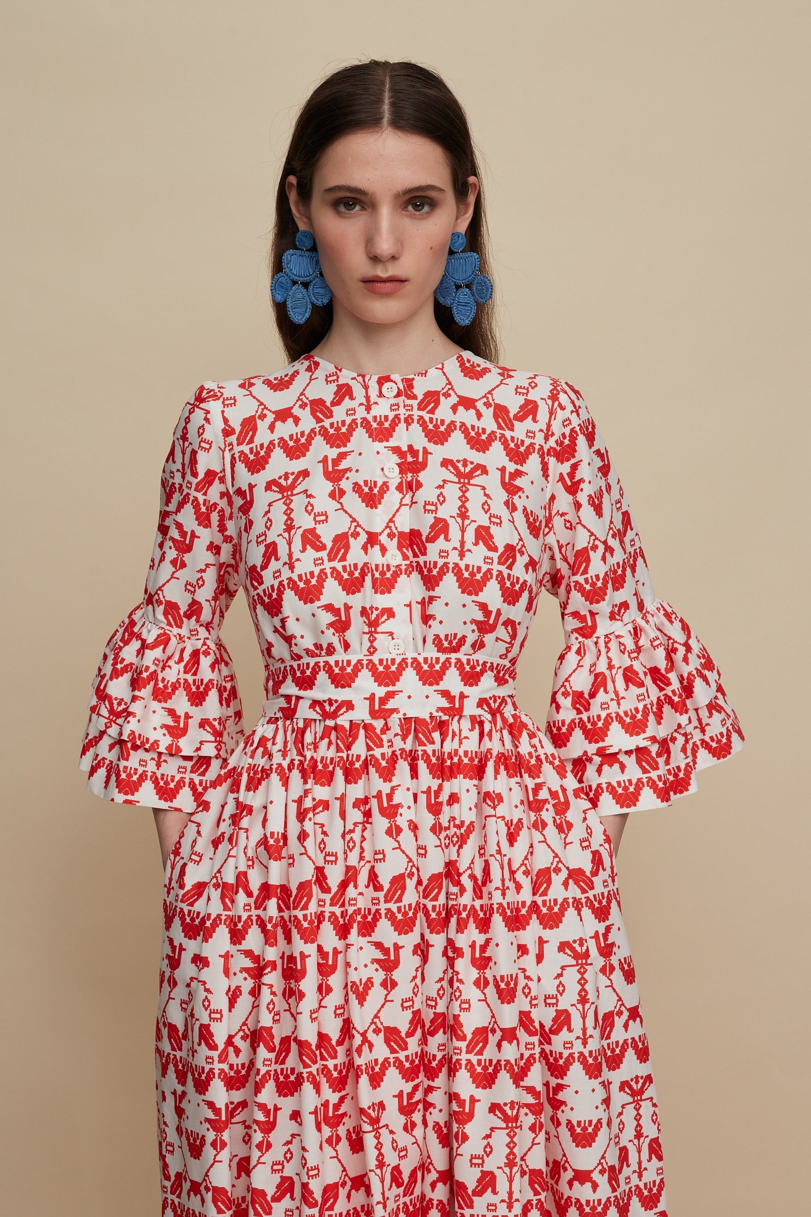 CHANIA MAXI DRESS (BIRDS COMPLEX PRINT)