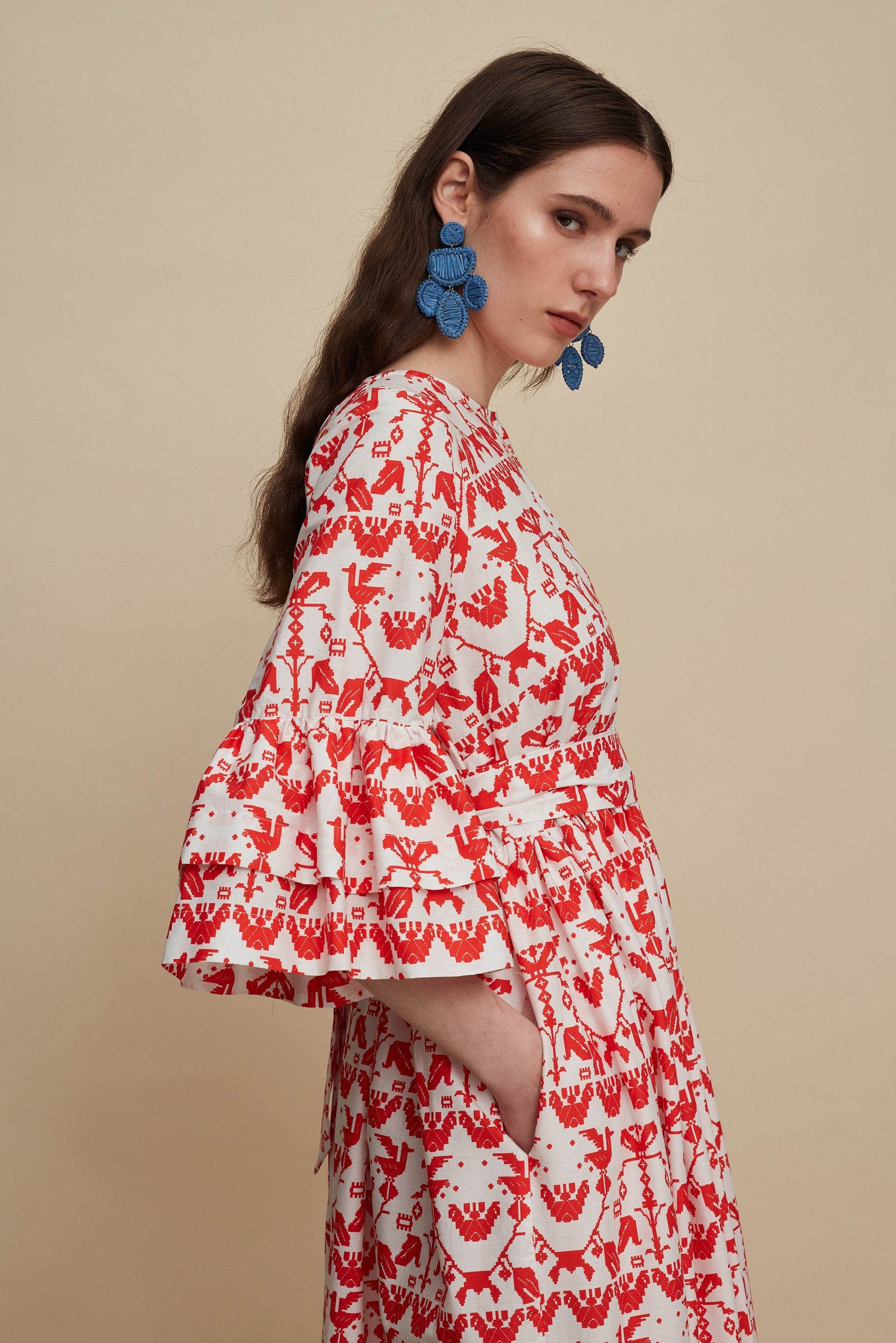CHANIA MAXI DRESS (BIRDS COMPLEX PRINT)