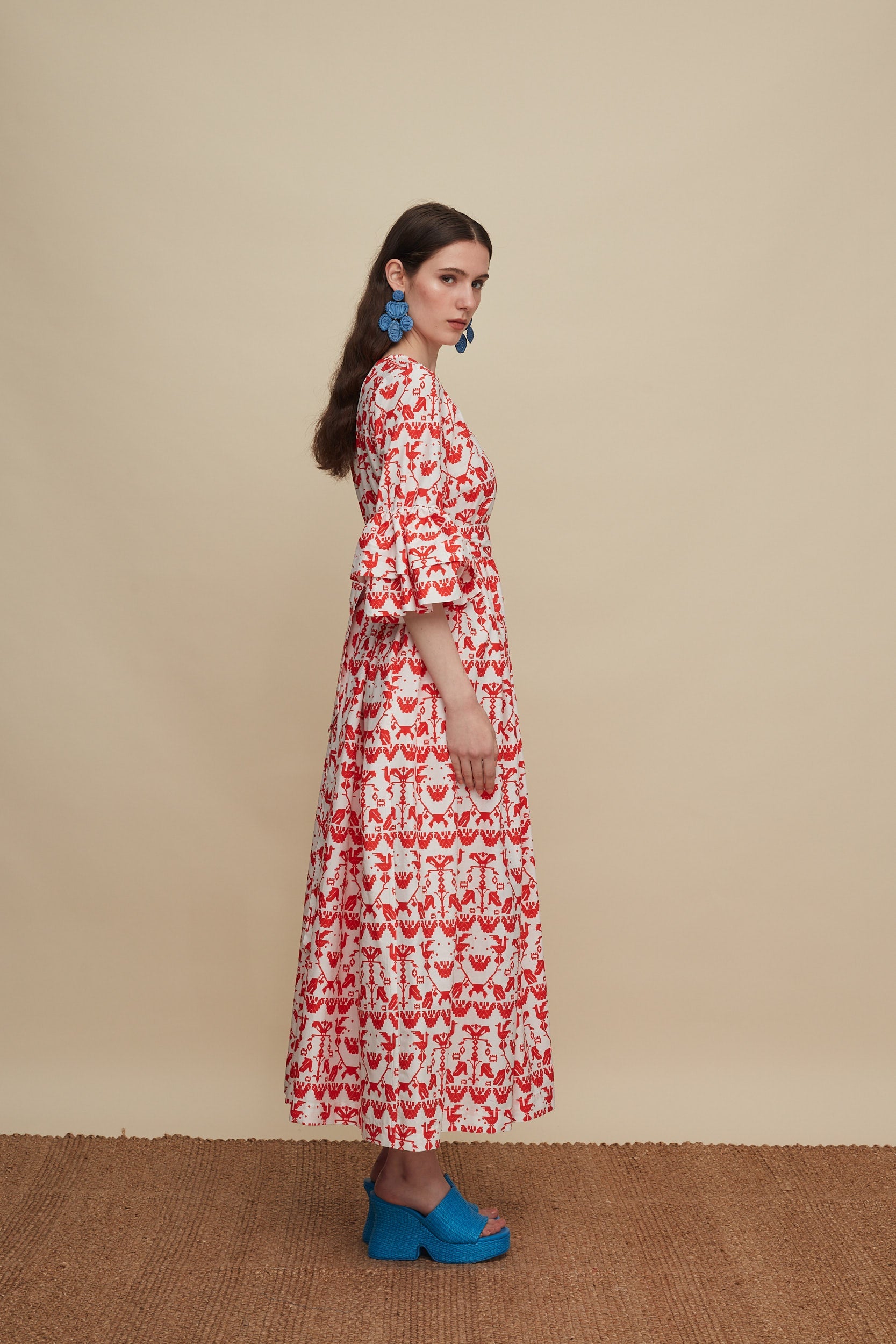 CHANIA MAXI DRESS (BIRDS COMPLEX PRINT)