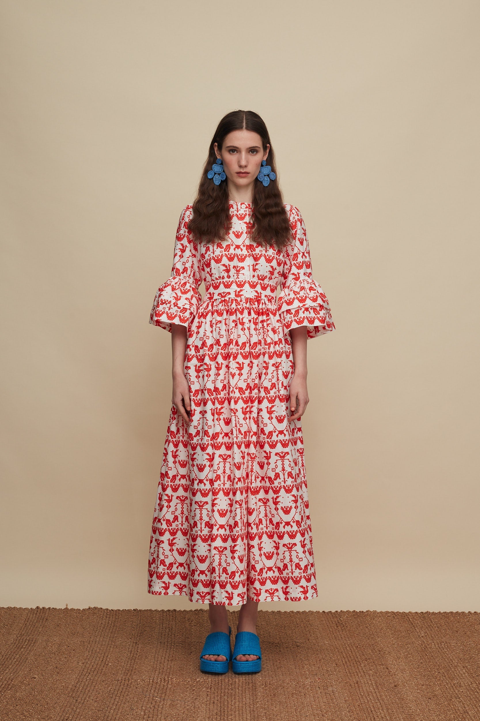CHANIA MAXI DRESS (BIRDS COMPLEX PRINT)