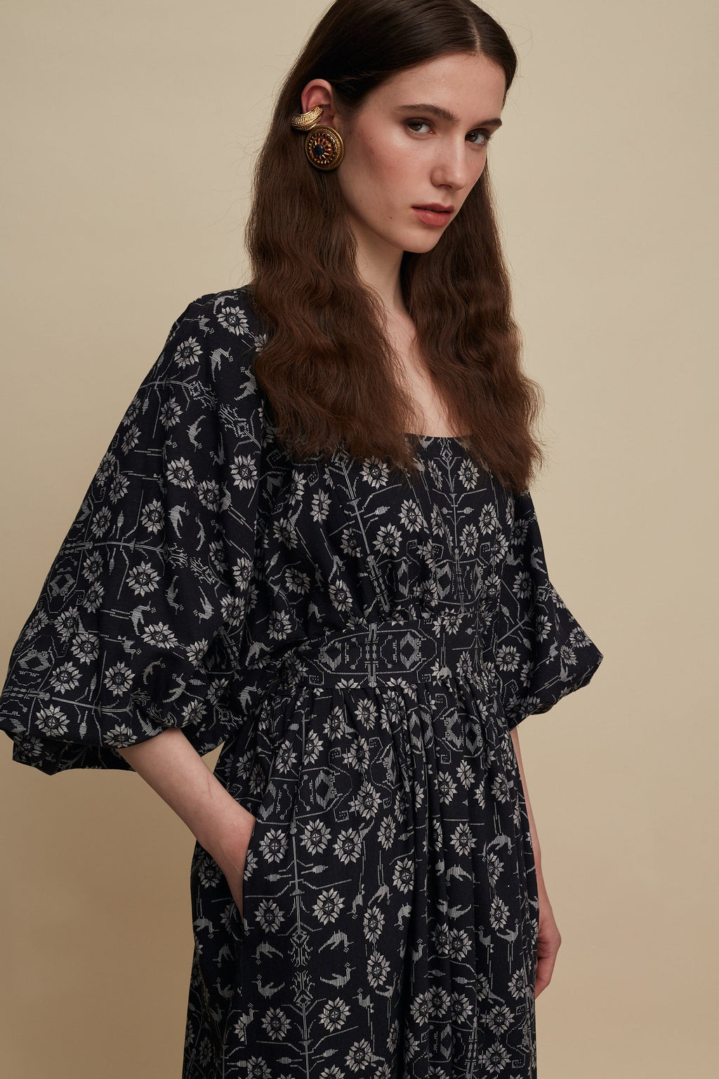 RETHYMNO MAXI DRESS (TREE OF LIFE B/W PRINT)