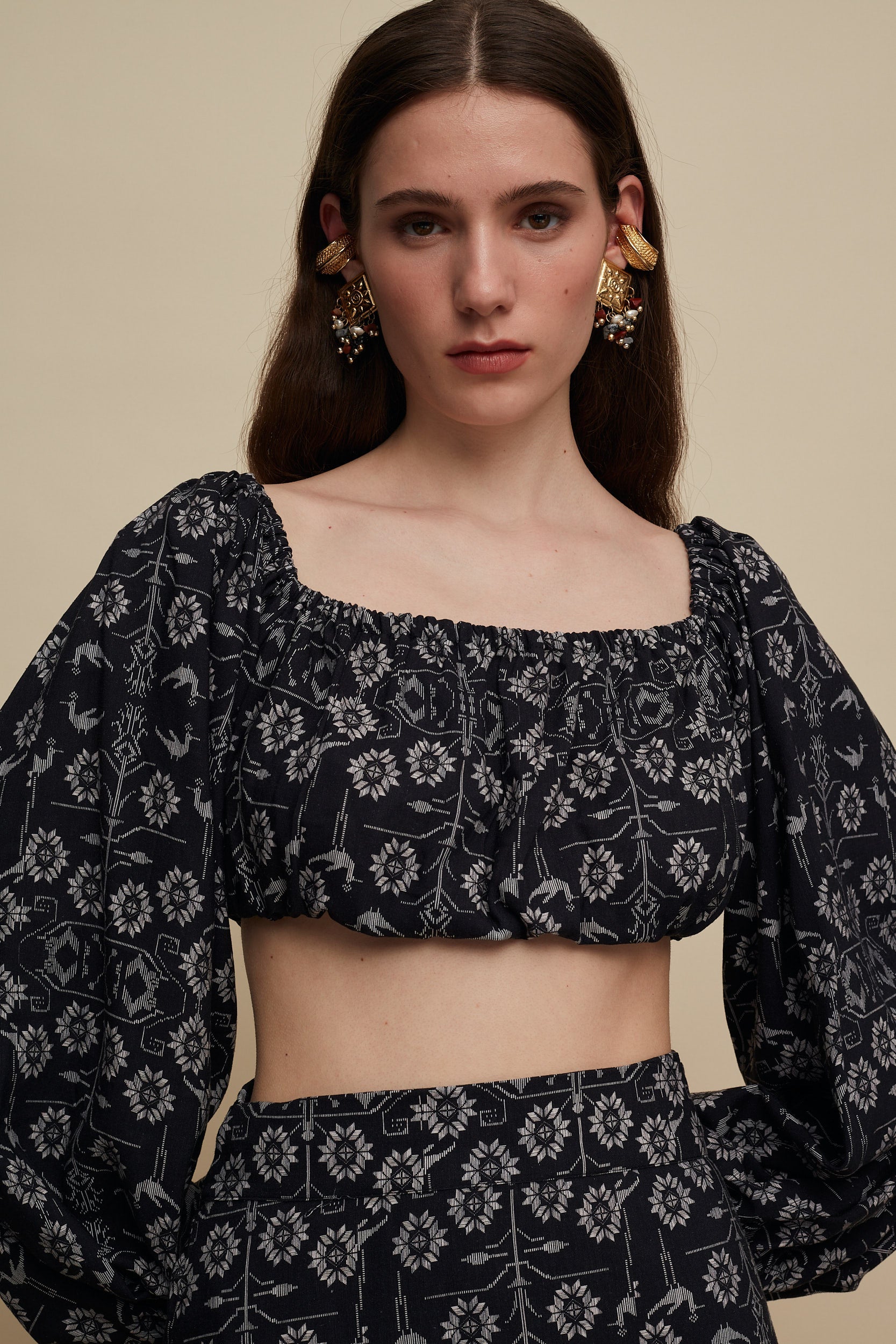 CRETA CROP TOP (TREE OF LIFE B/W PRINT)