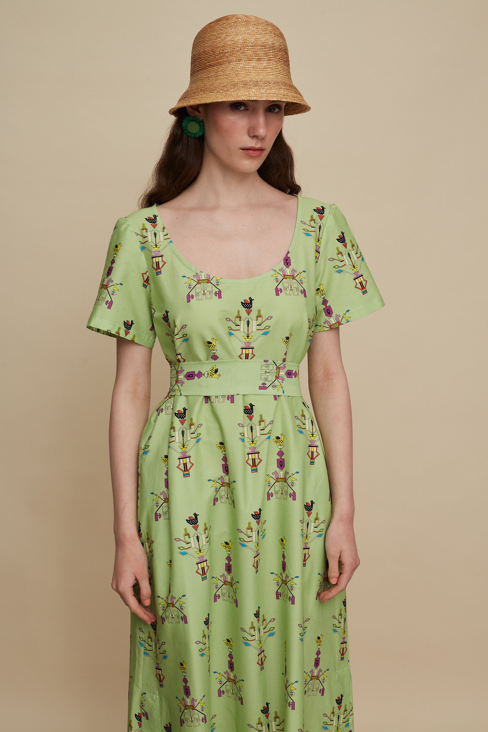 SFAKIA MAXI DRESS (VIVID GREEN BIRD PRINT)