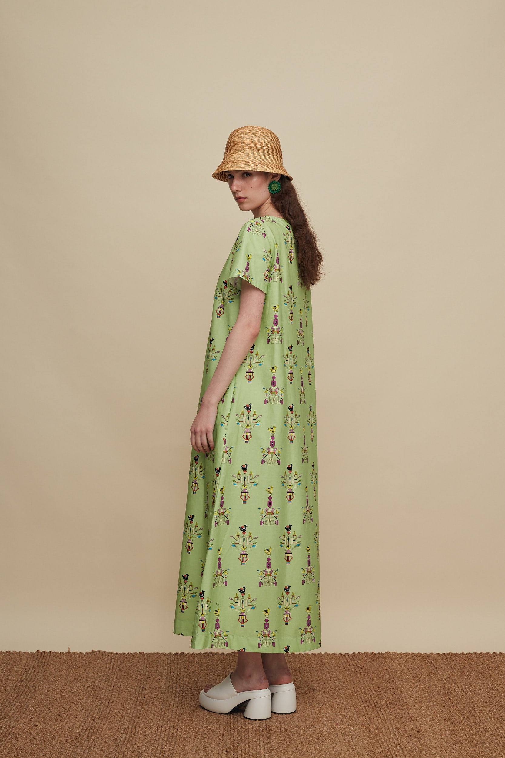 SFAKIA MAXI DRESS (VIVID GREEN BIRD PRINT)