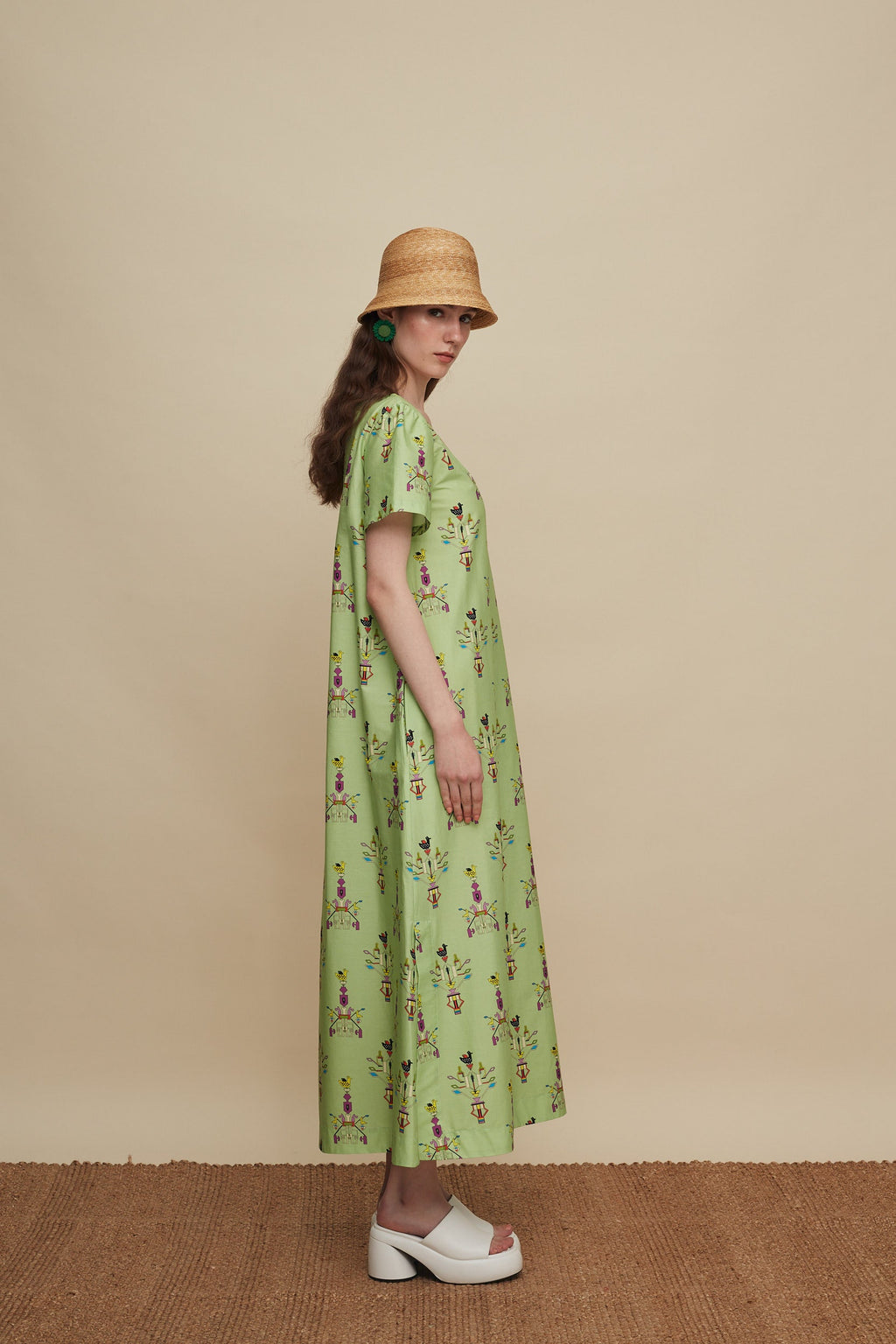 SFAKIA MAXI DRESS (VIVID GREEN BIRD PRINT)