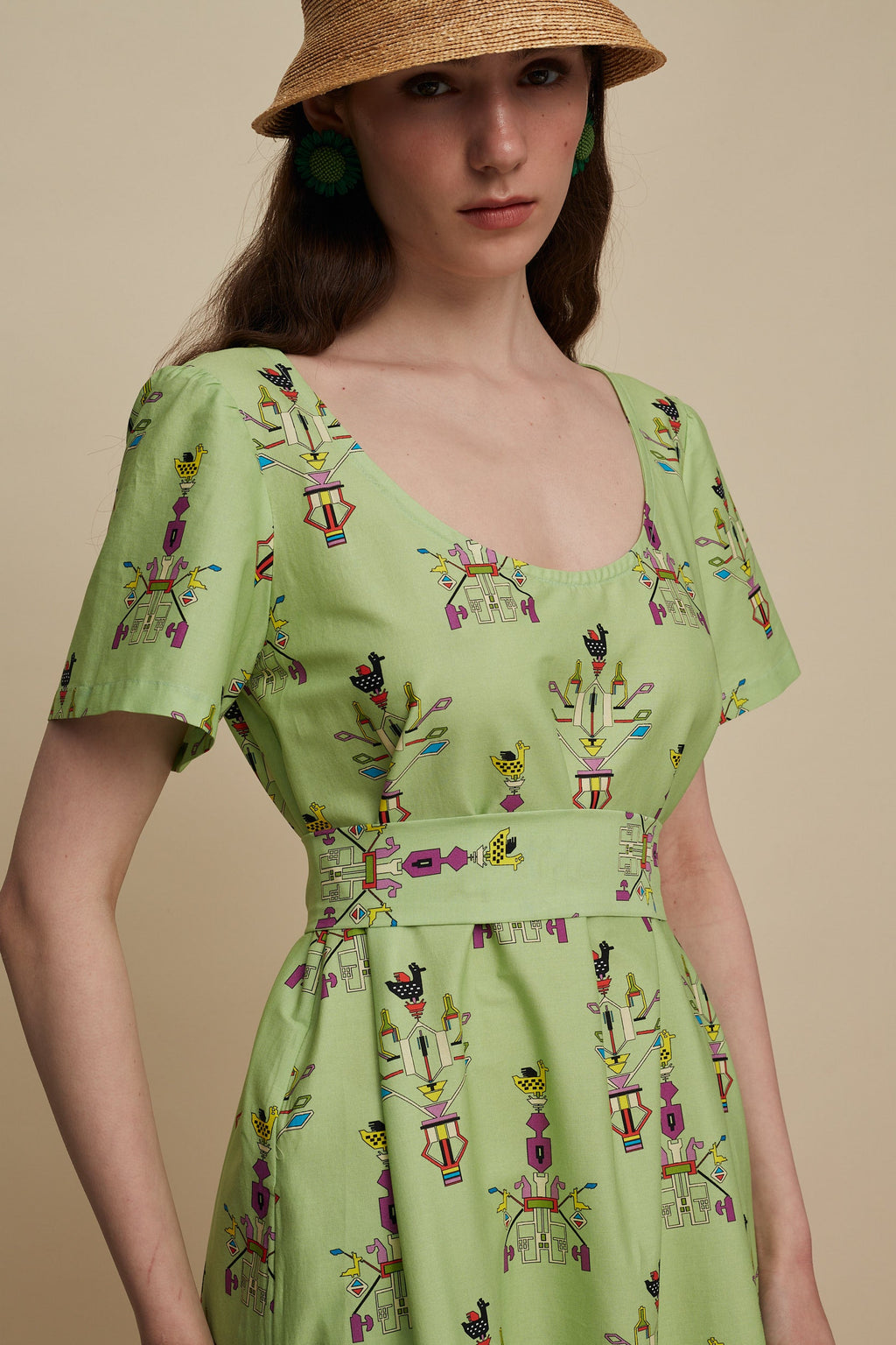 SFAKIA MAXI DRESS (VIVID GREEN BIRD PRINT)