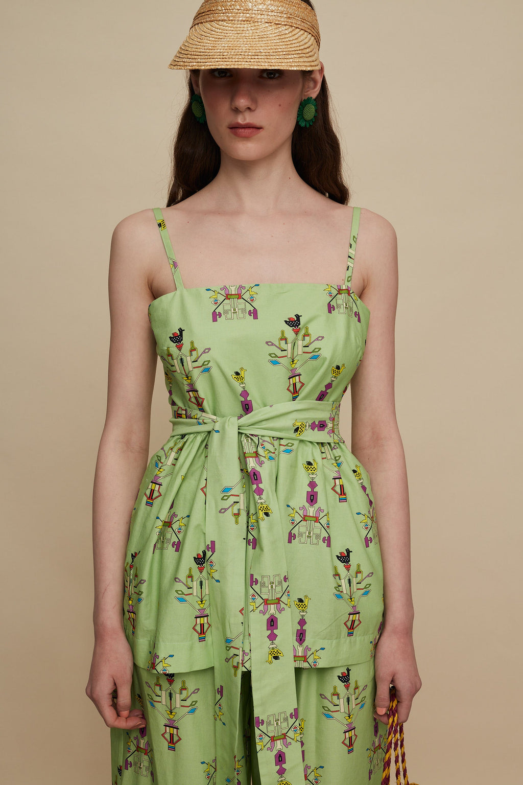 KISSAMOS TOP (VIVID GREEN BIRD PRINT)