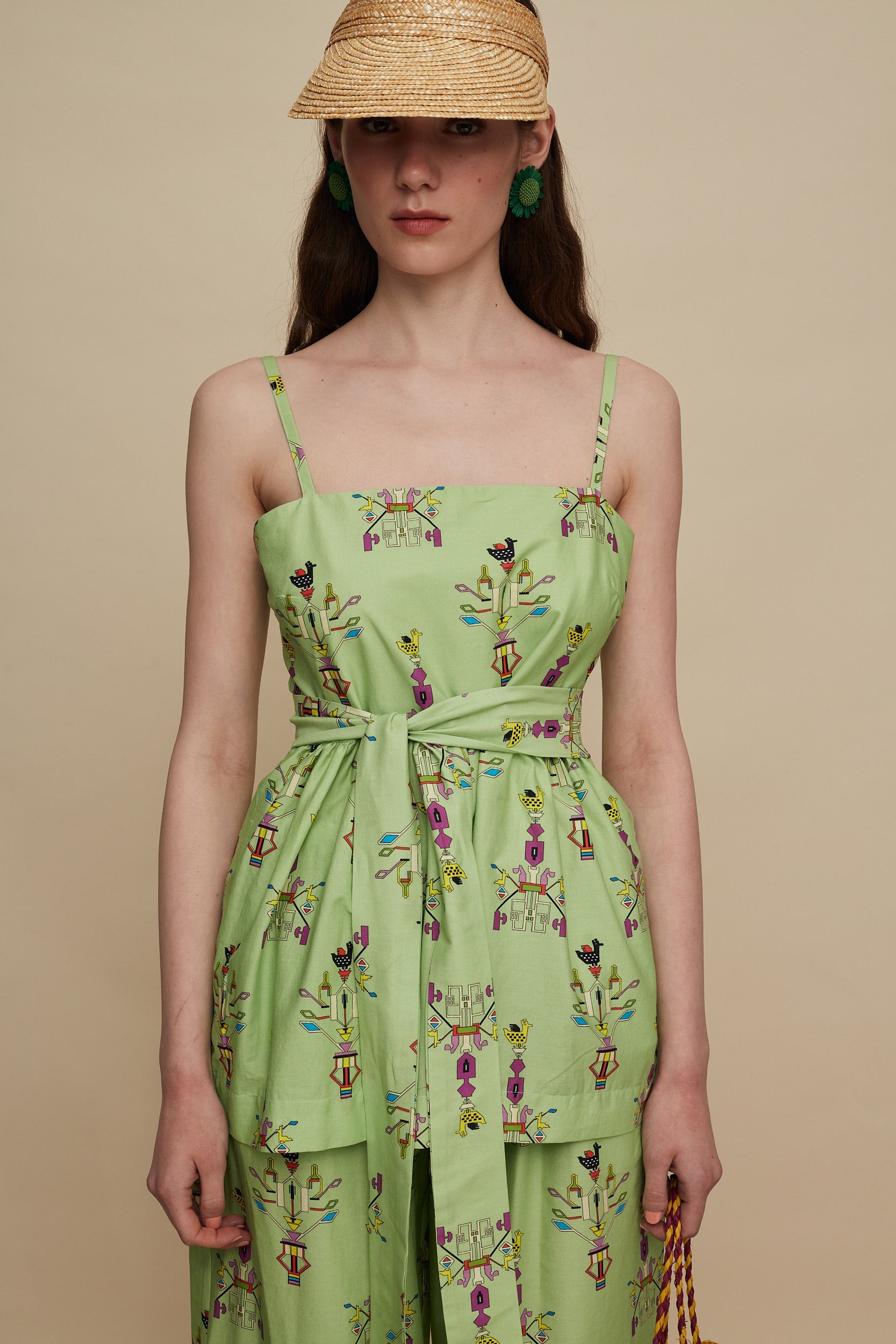 KISSAMOS TOP (VIVID GREEN BIRD PRINT)