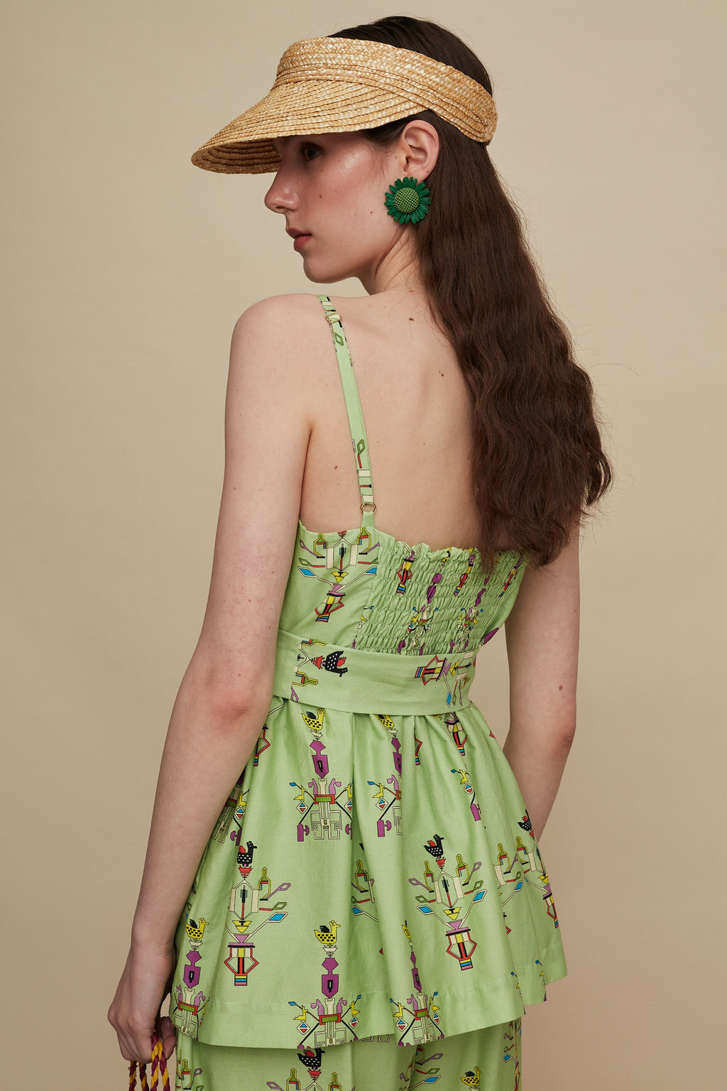 KISSAMOS TOP (VIVID GREEN BIRD PRINT)