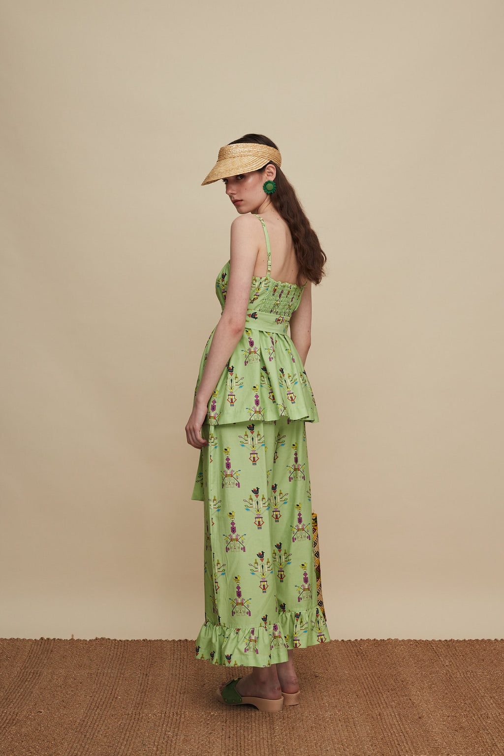 MOURNIA PANTS (VIVID GREEN BIRD PRINT)