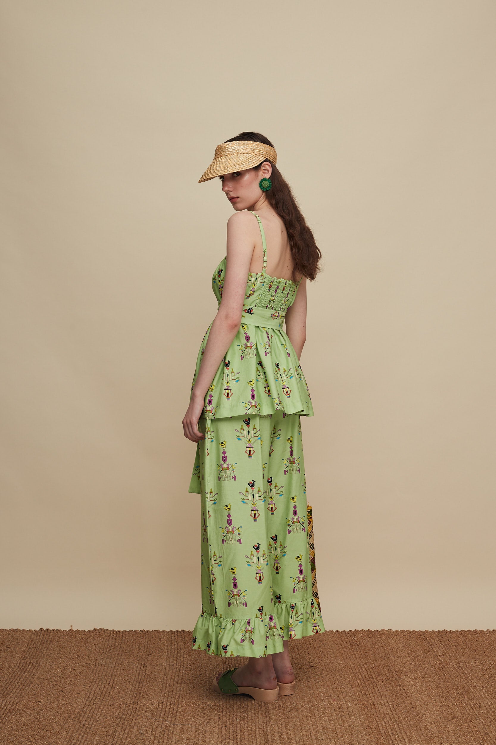 MOURNIA PANTS (VIVID GREEN BIRD PRINT)