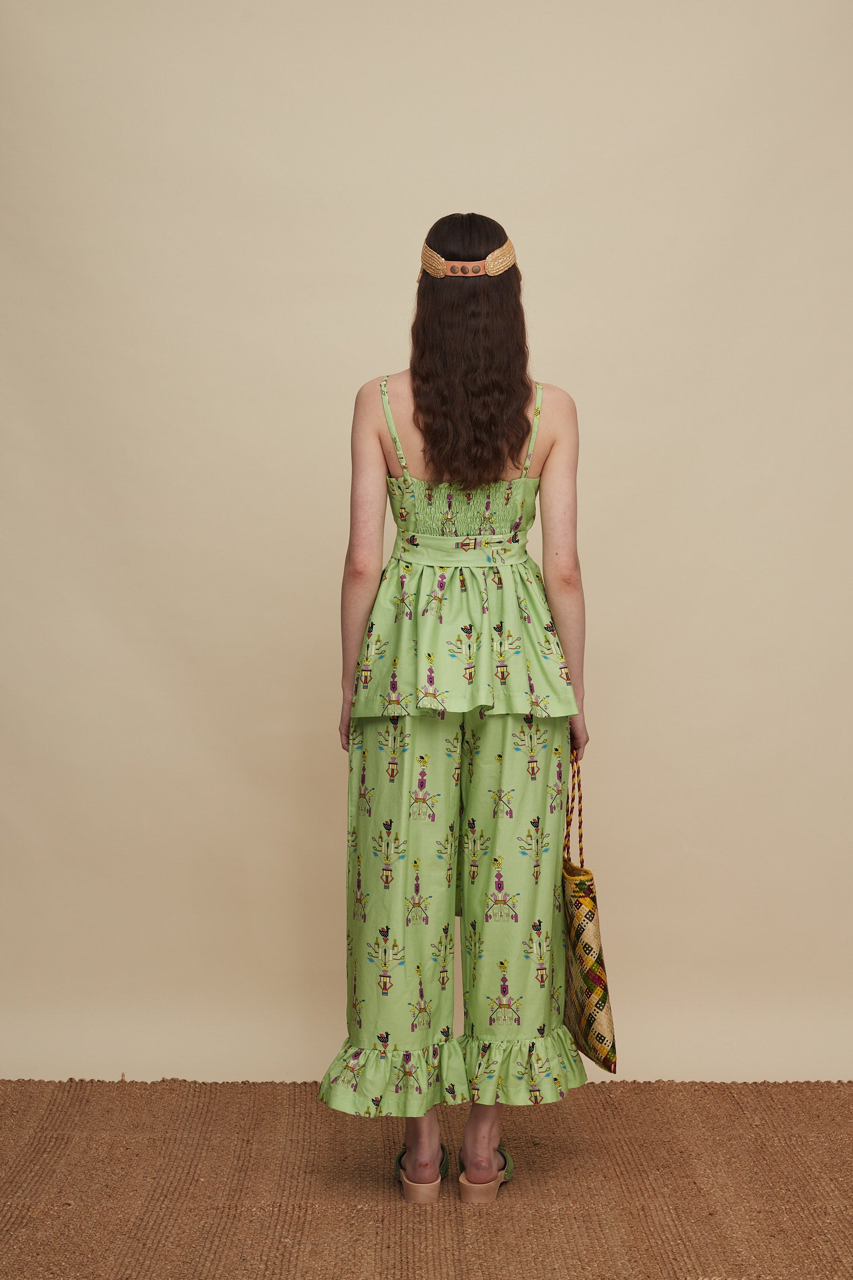 MOURNIA PANTS (VIVID GREEN BIRD PRINT)