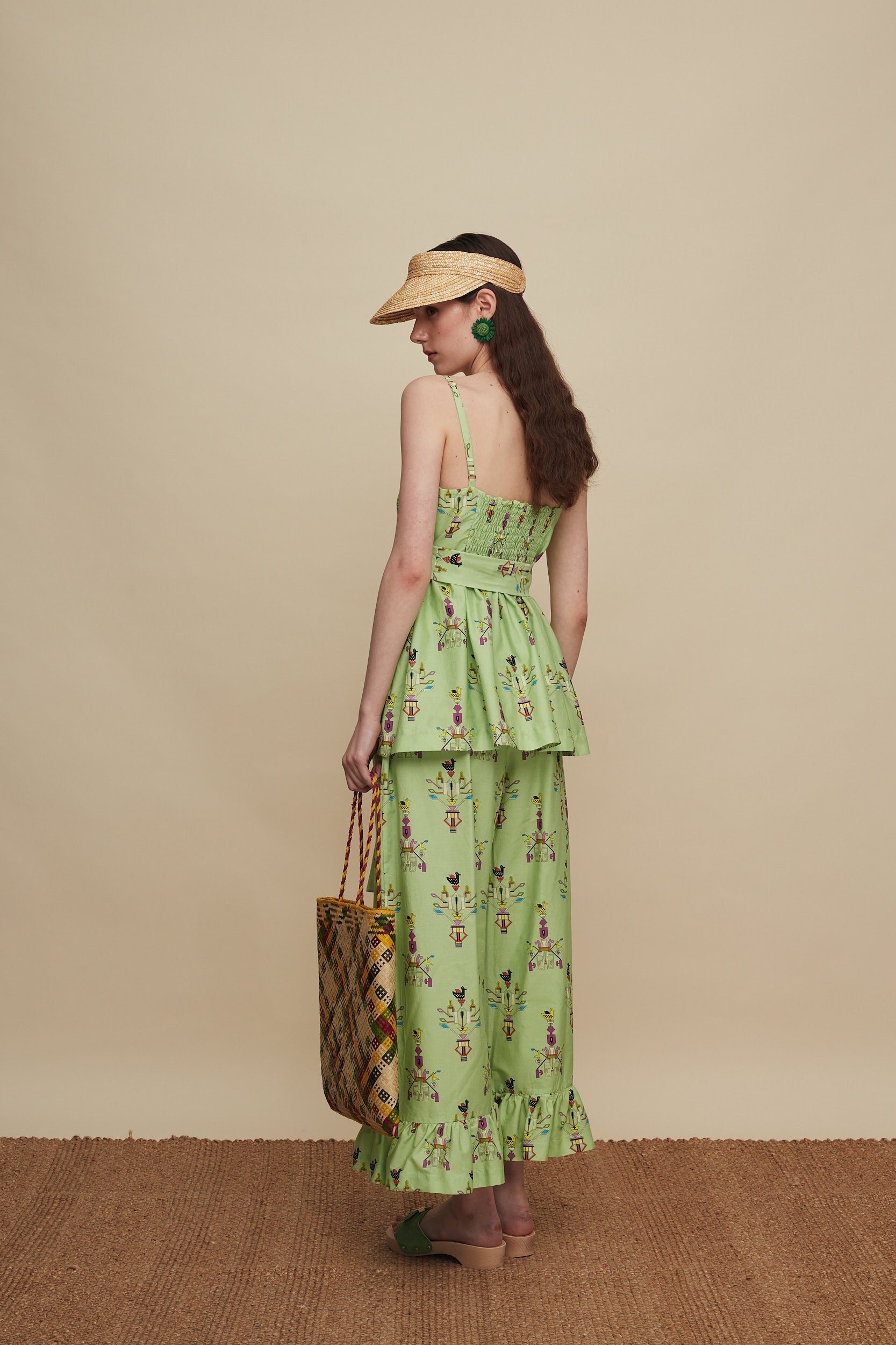 MOURNIA PANTS (VIVID GREEN BIRD PRINT)