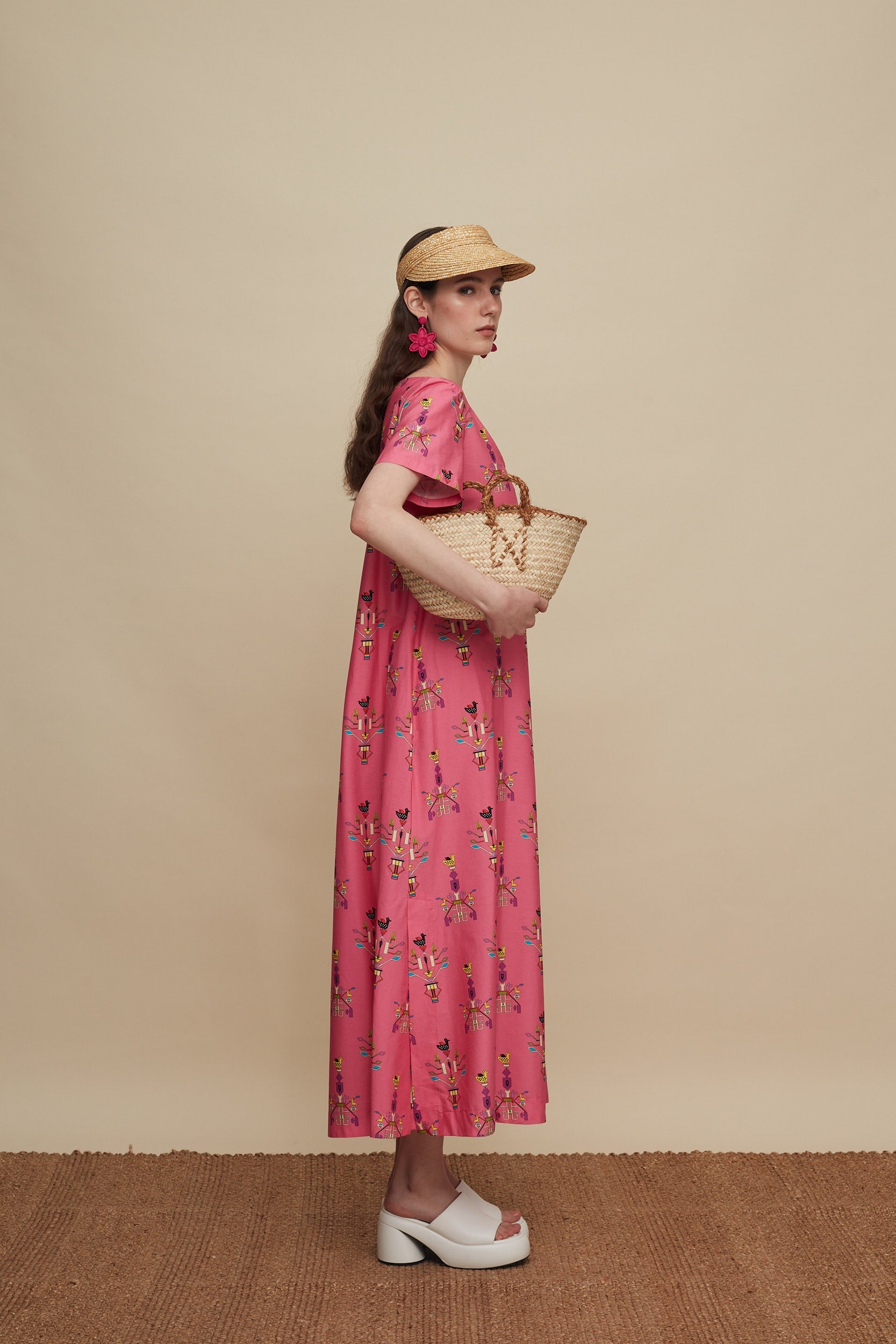 SFAKIA MAXI DRESS (VIVID PINK BIRD PRINT)