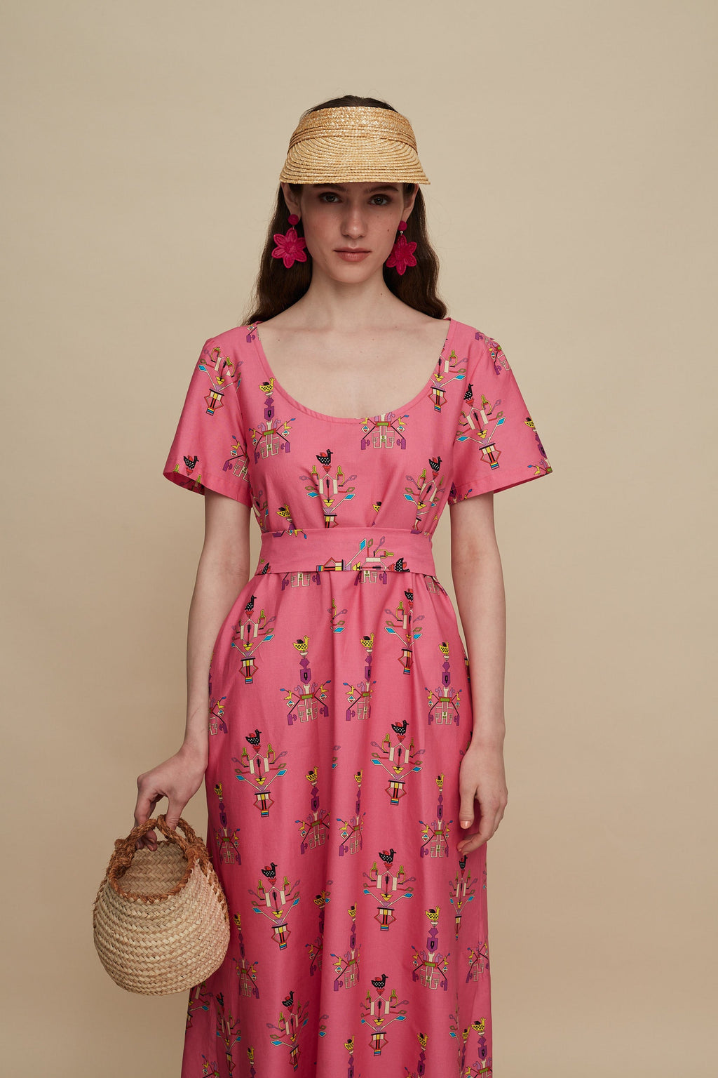 SFAKIA MAXI DRESS (VIVID PINK BIRD PRINT)