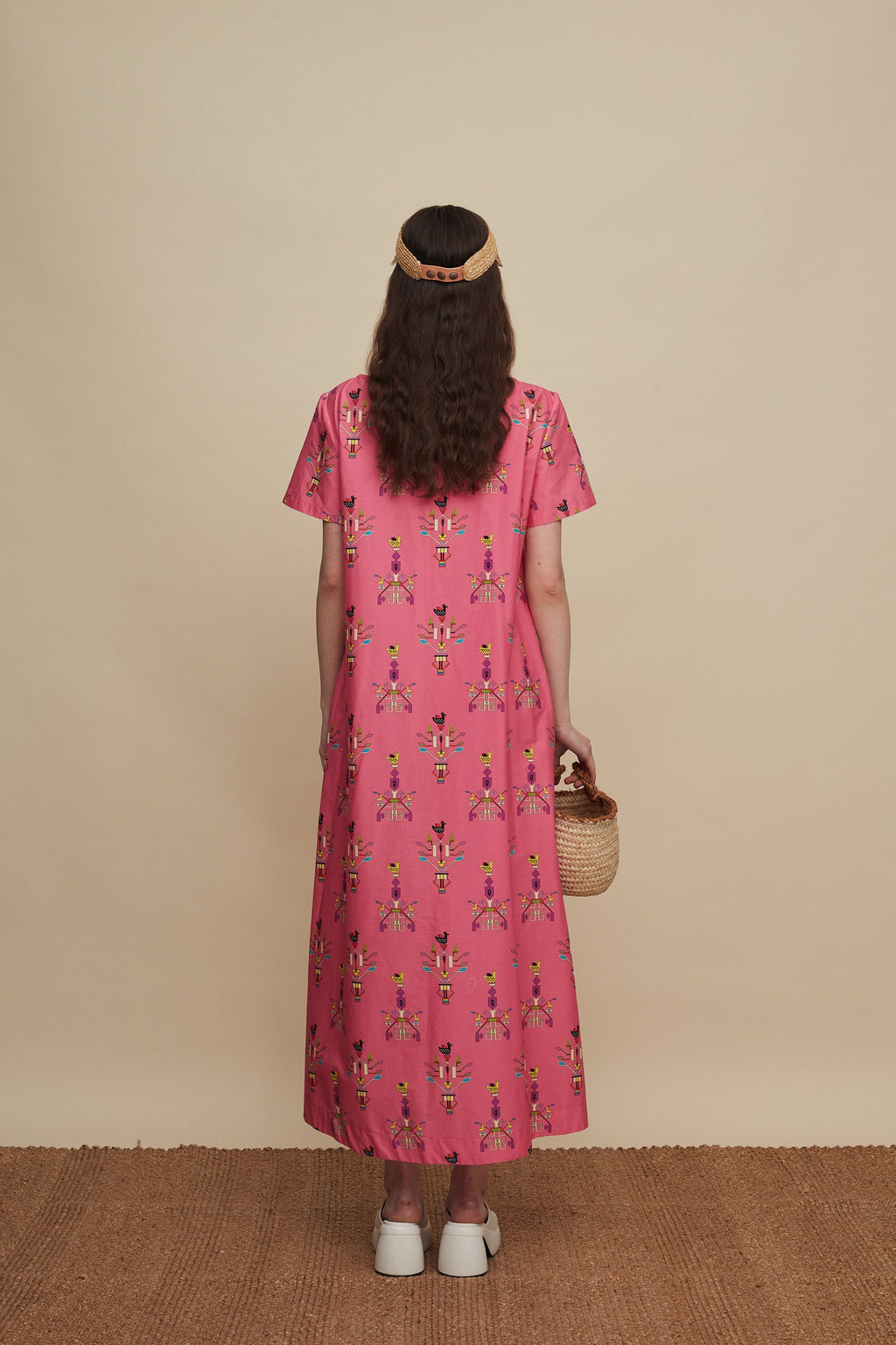SFAKIA MAXI DRESS (VIVID PINK BIRD PRINT)