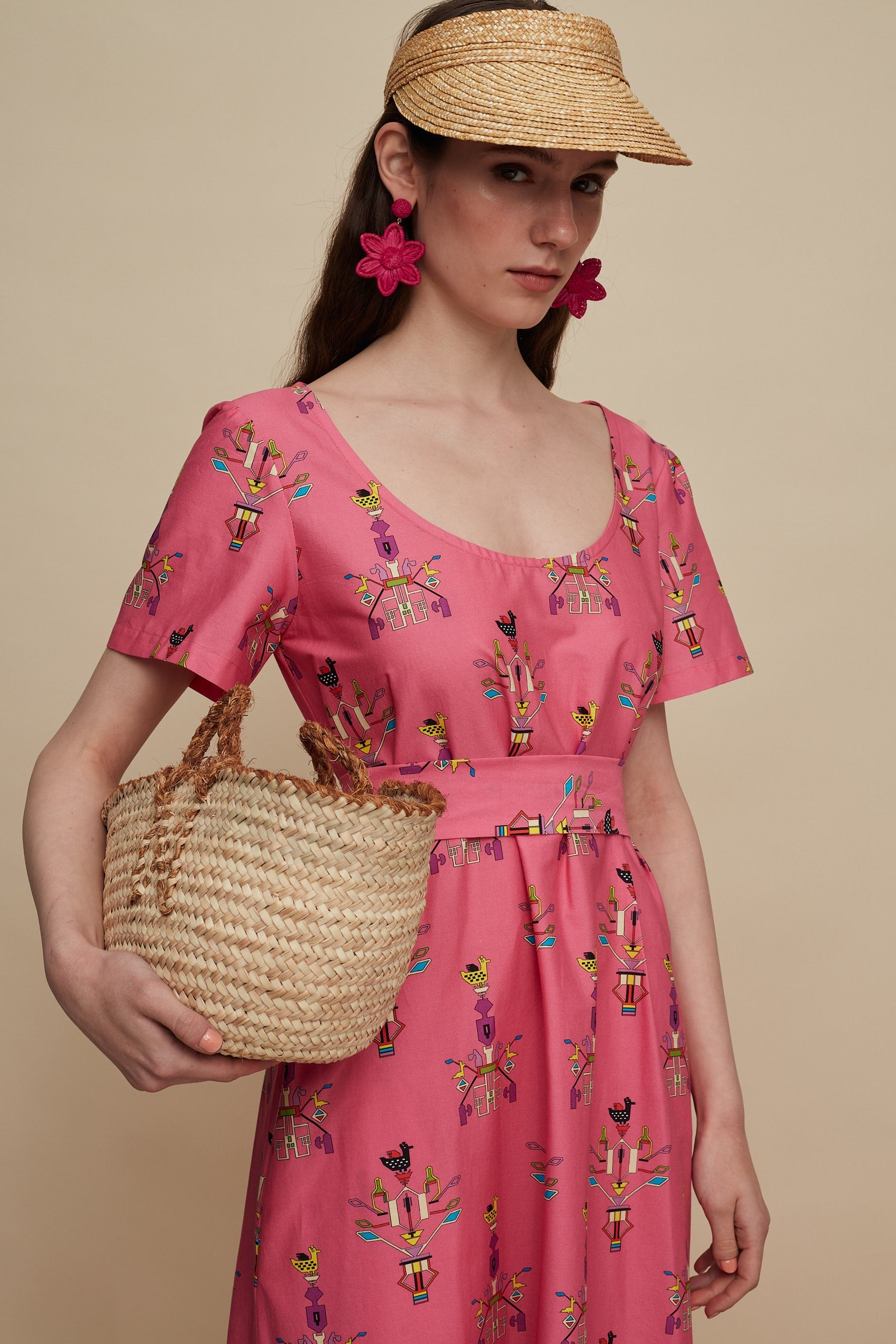 SFAKIA MAXI DRESS (VIVID PINK BIRD PRINT)
