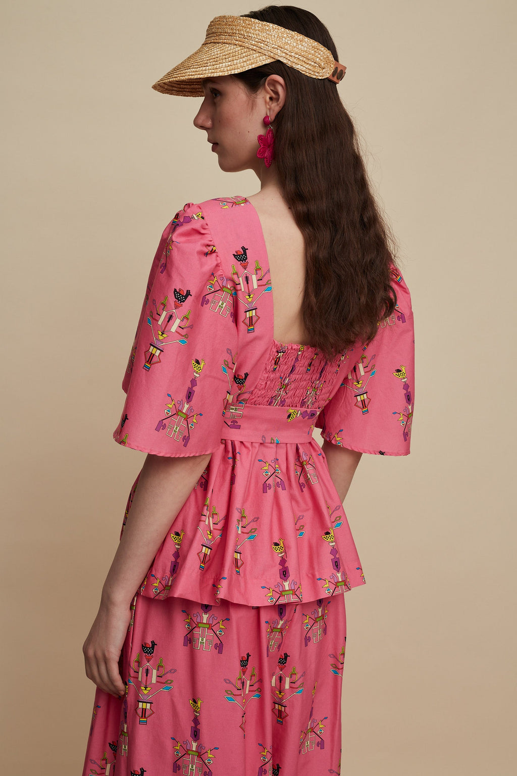 PYRGOS TOP (VIVID PINK BIRD PRINT)