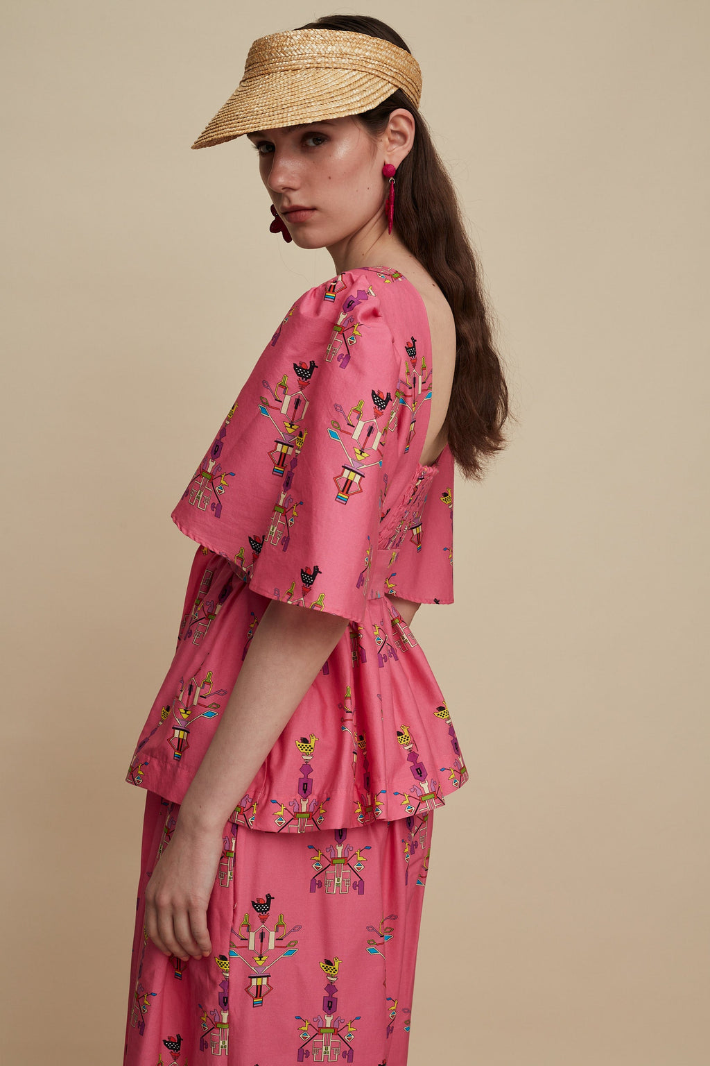 PYRGOS TOP (VIVID PINK BIRD PRINT)
