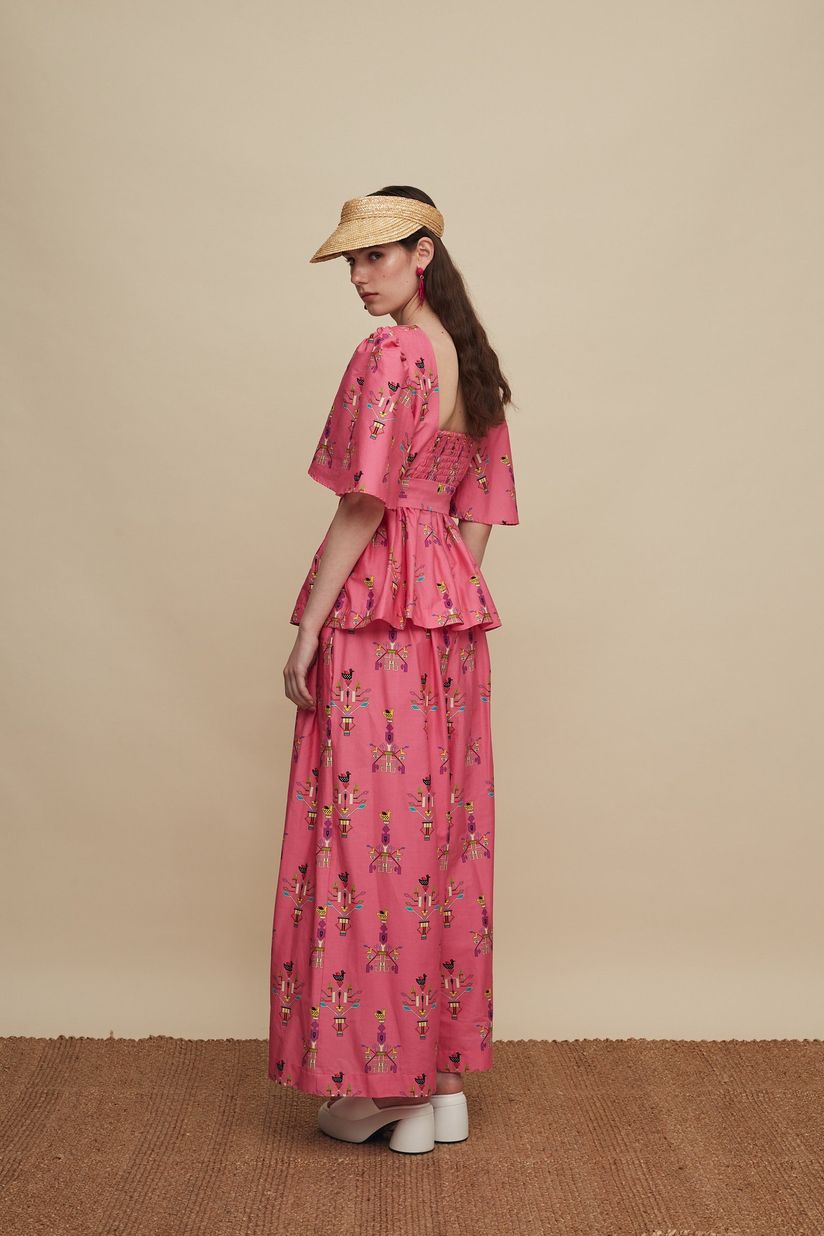 ZONIANA PANTS (VIVID PINK BIRD PRINT)