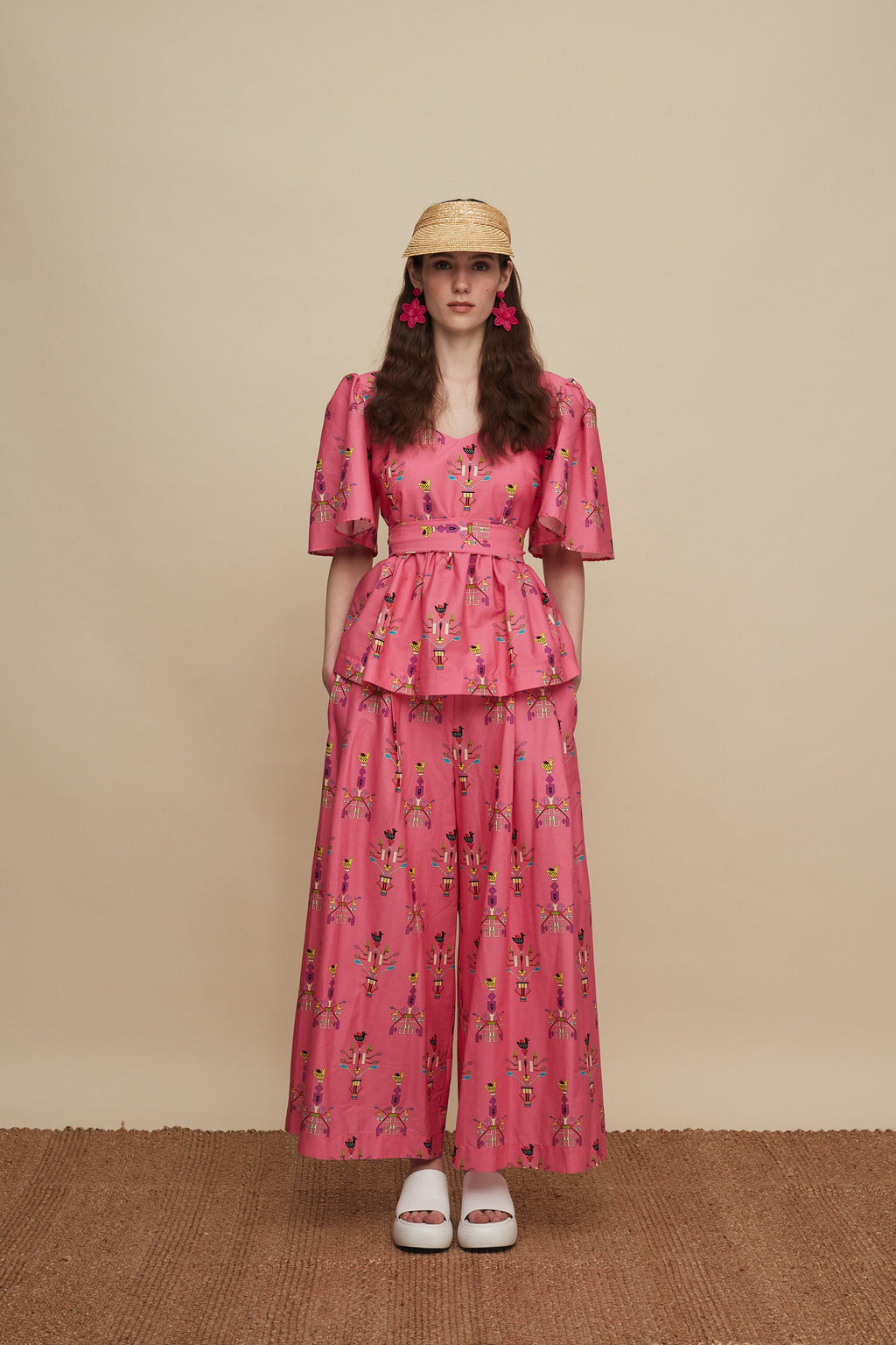 ZONIANA PANTS (VIVID PINK BIRD PRINT)