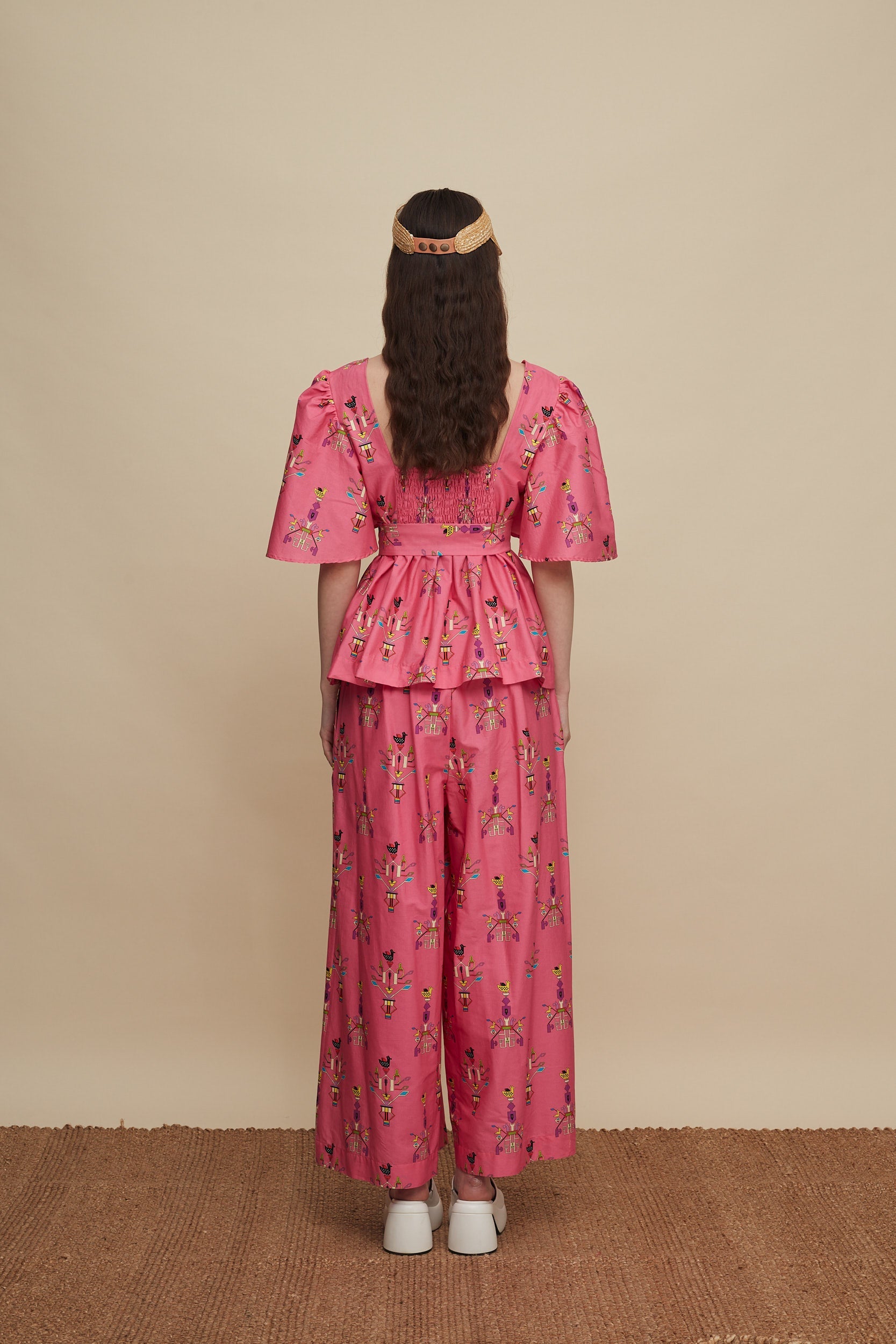 ZONIANA PANTS (VIVID PINK BIRD PRINT)