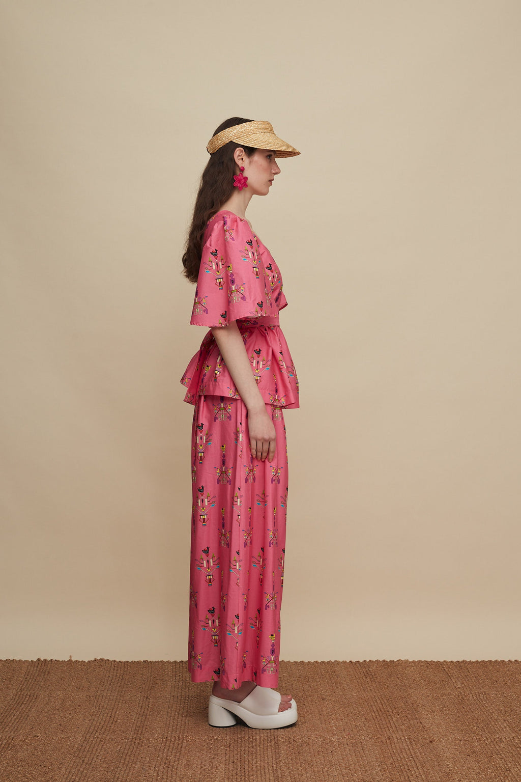 ZONIANA PANTS (VIVID PINK BIRD PRINT)