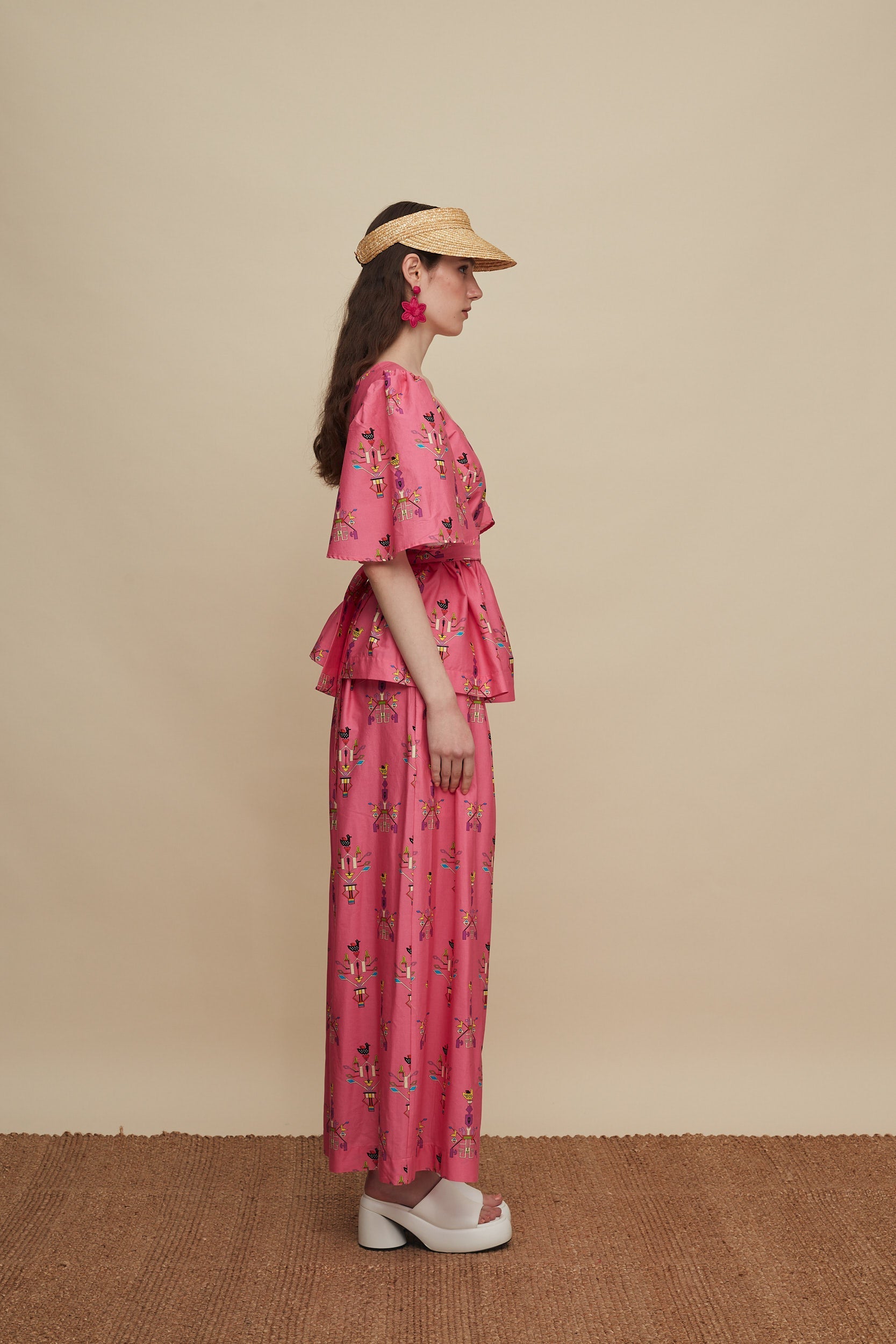 ZONIANA PANTS (VIVID PINK BIRD PRINT)