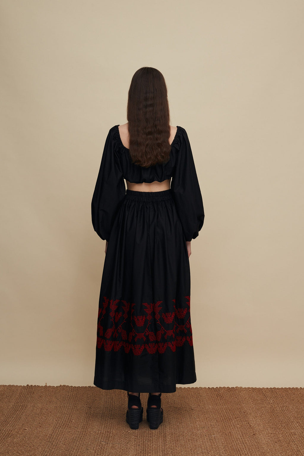 AMNISOS MAXI SKIRT (BLACK EMBROIDERED)