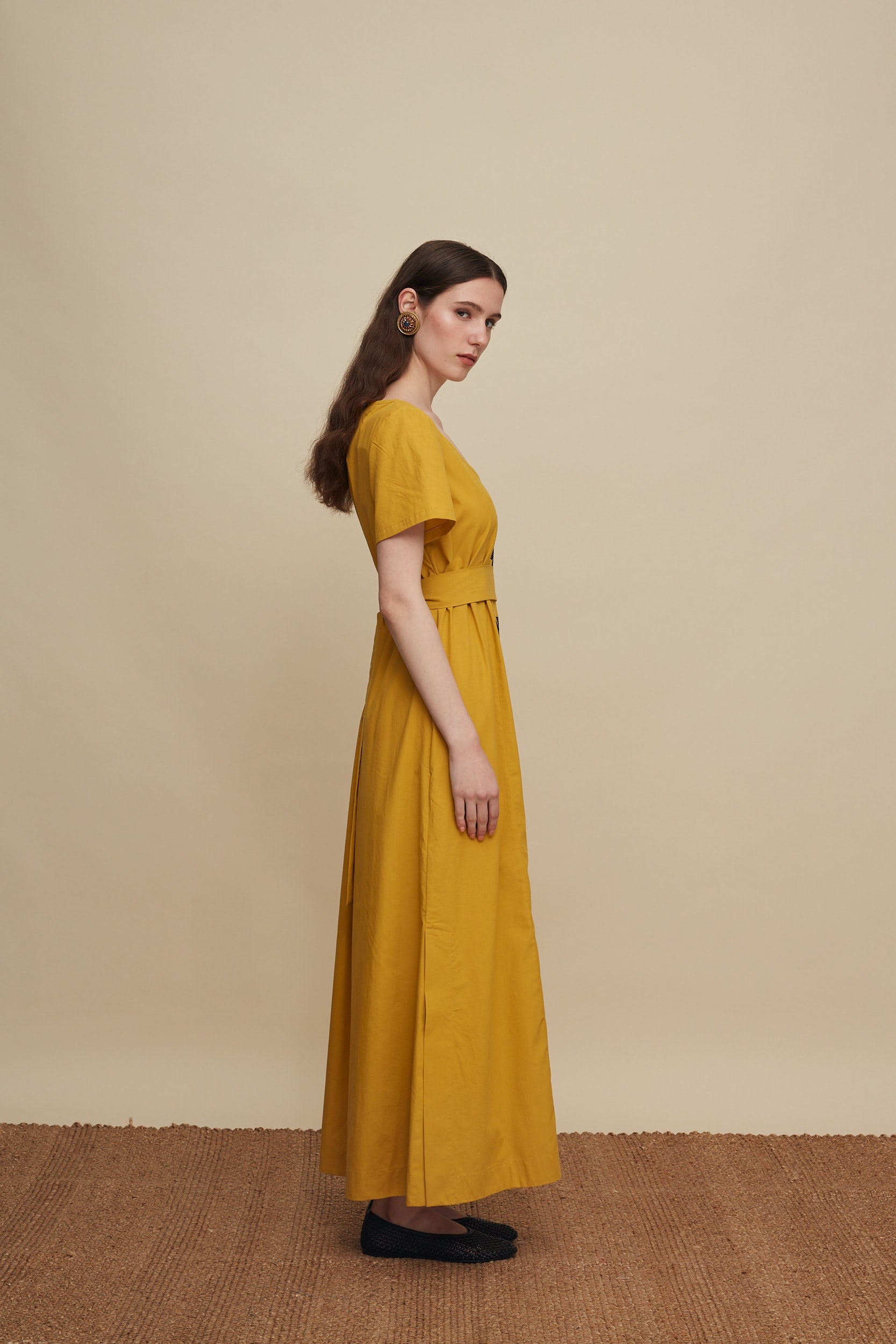 MALEVIZION MAXI DRESS (MUSTARD EMBROIDERED)